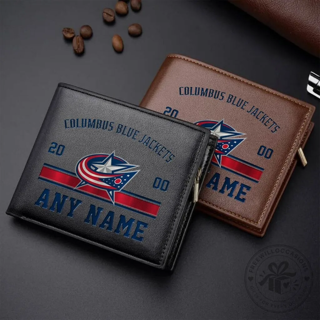 Columbus Blue Jackets Personalized Leather Wallet - Custom Name and Number