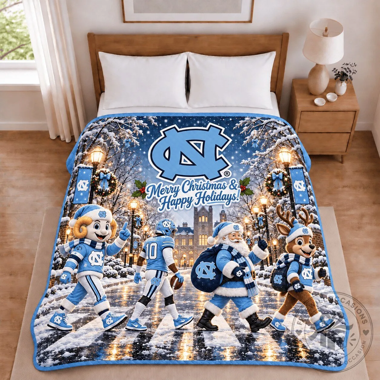 North Carolina Tar Heels Christmas Holiday Winter Wonderland Blanket