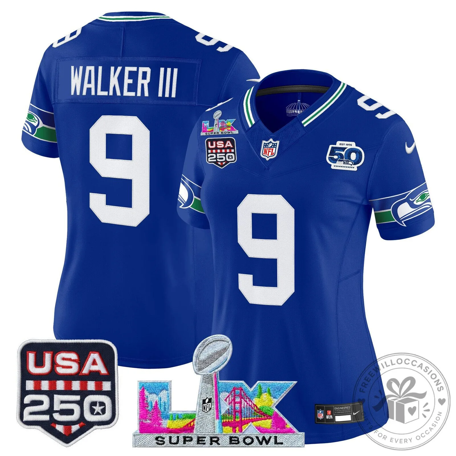 Super Bowl LX Seattle Seahawks Sam Darnold Women's Football Jersey 43 Super Bowl LX Seattle Seahawks Sam Darnold Women