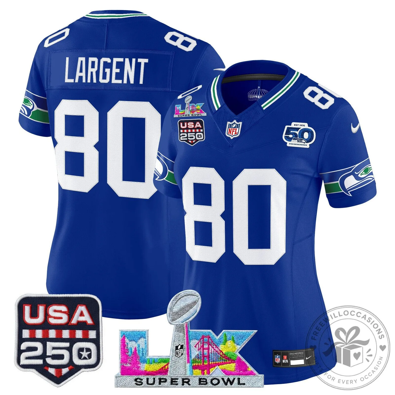 Super Bowl LX Seattle Seahawks Sam Darnold Women's Football Jersey 44 Super Bowl LX Seattle Seahawks Sam Darnold Women