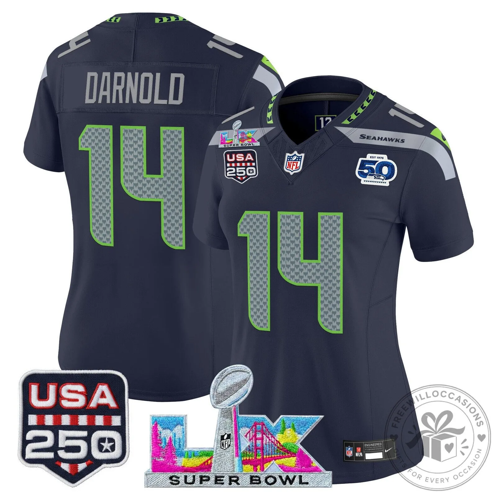 Super Bowl LX Seattle Seahawks Sam Darnold Women's Football Jersey 46 Super Bowl LX Seattle Seahawks Sam Darnold Women