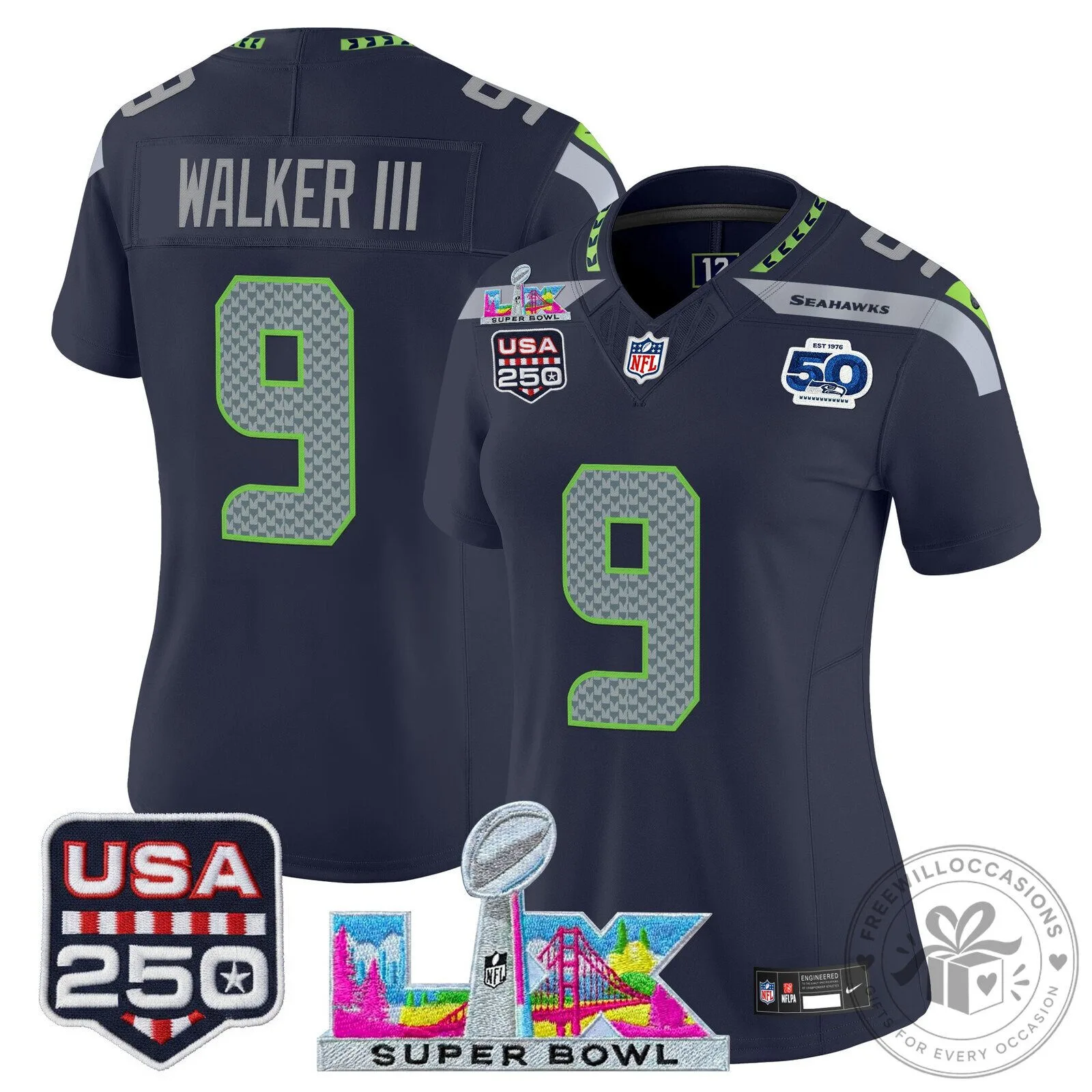 Super Bowl LX Seattle Seahawks Sam Darnold Women's Football Jersey 50 Super Bowl LX Seattle Seahawks Sam Darnold Women