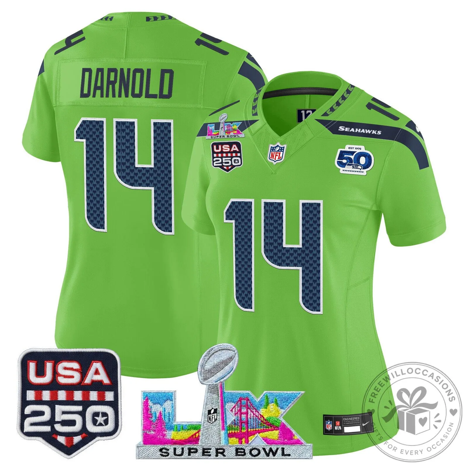 Super Bowl LX Seattle Seahawks Sam Darnold Women's Football Jersey 60 Super Bowl LX Seattle Seahawks Sam Darnold Women