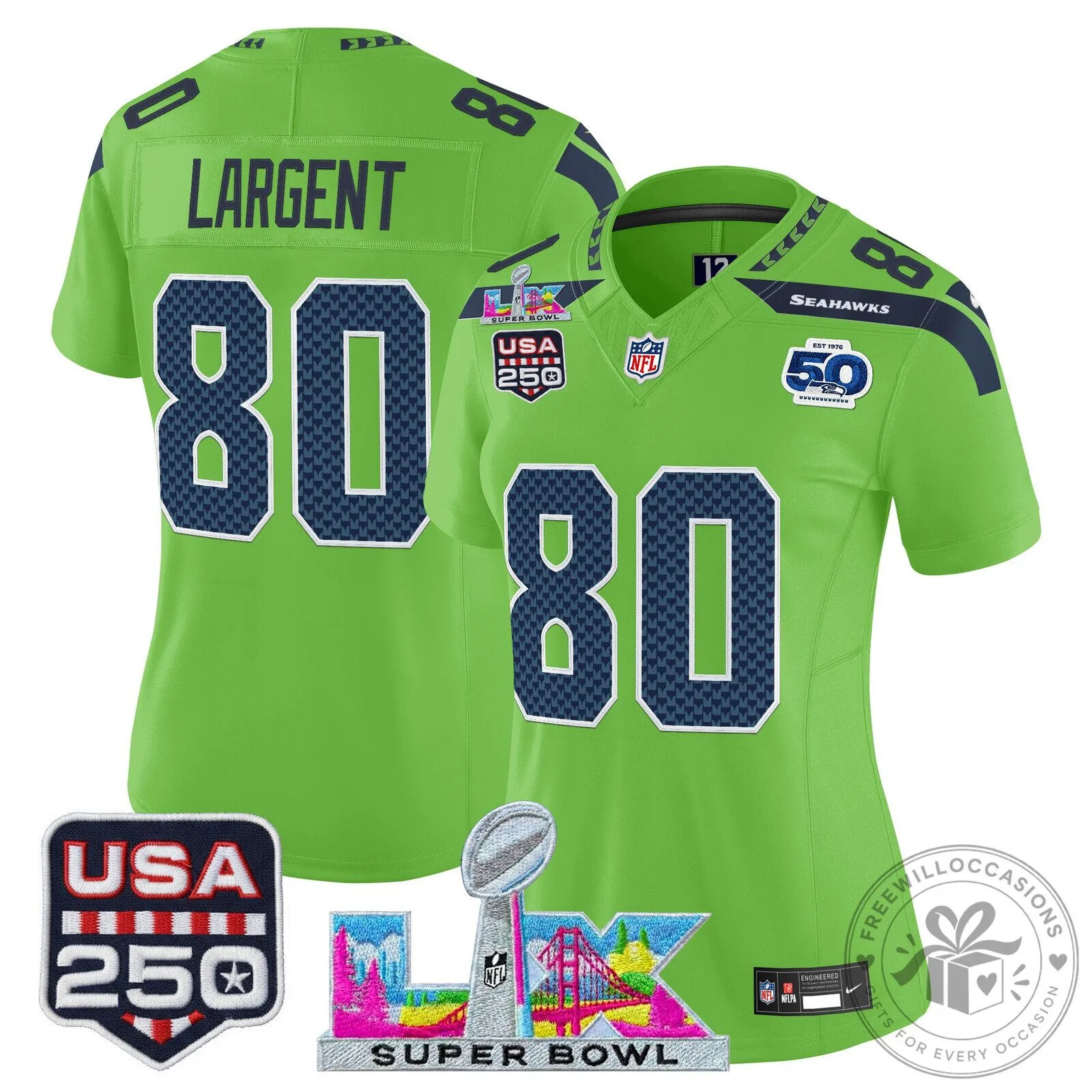 Super Bowl LX Seattle Seahawks Sam Darnold Women's Football Jersey 65 Super Bowl LX Seattle Seahawks Sam Darnold Women