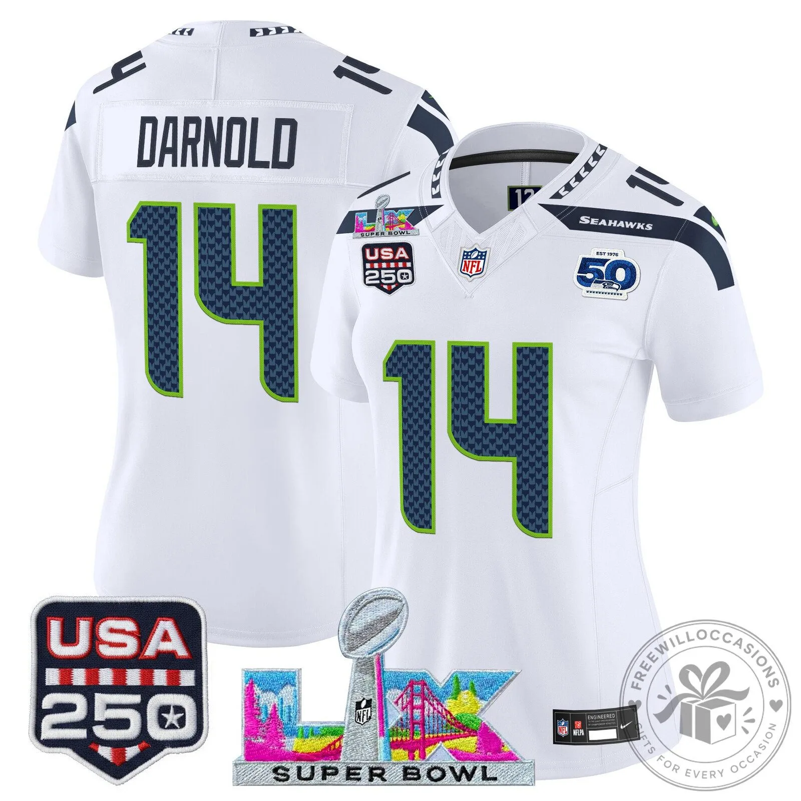 Super Bowl LX Seattle Seahawks Sam Darnold Women's Football Jersey 67 Super Bowl LX Seattle Seahawks Sam Darnold Women