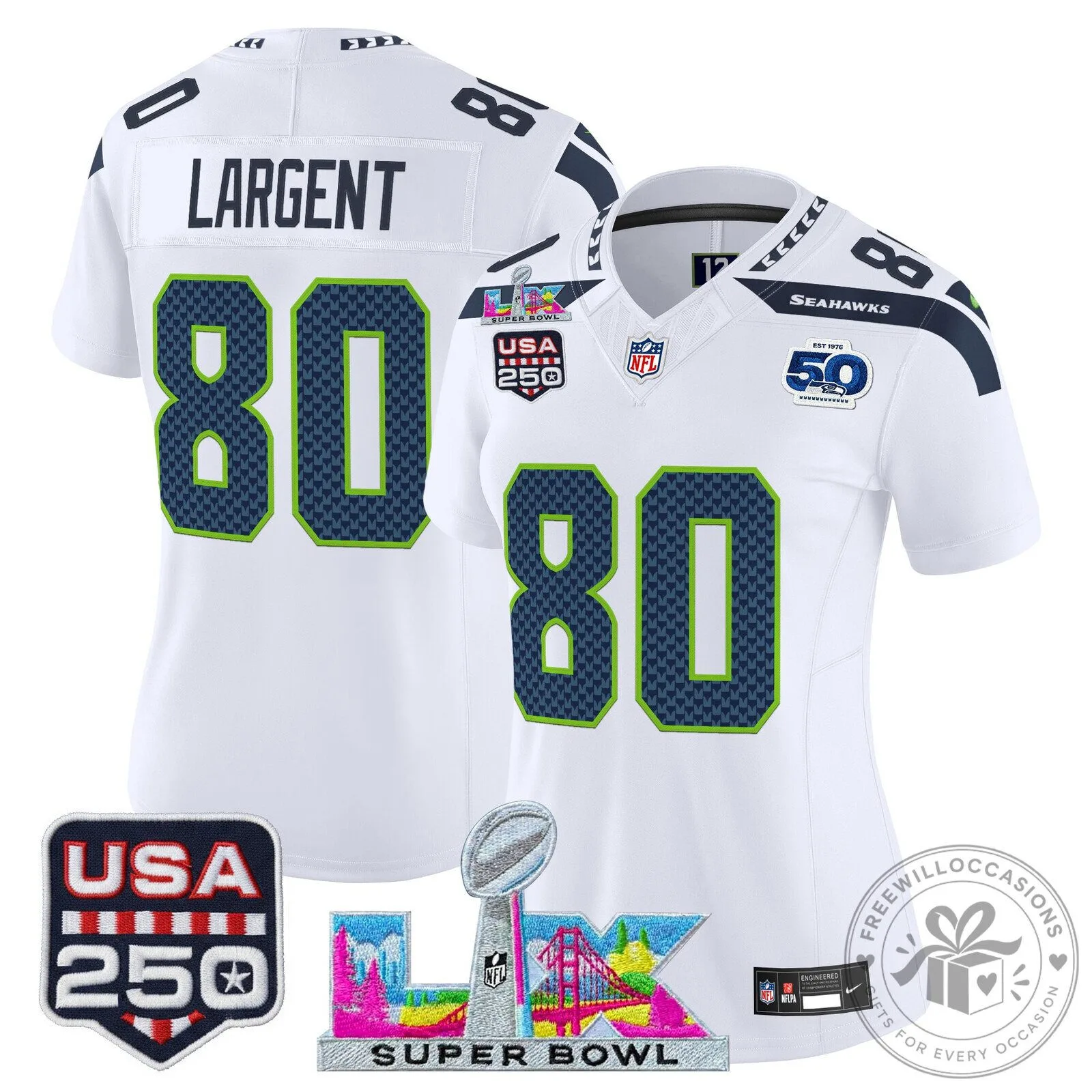 Super Bowl LX Seattle Seahawks Sam Darnold Women's Football Jersey 72 Super Bowl LX Seattle Seahawks Sam Darnold Women