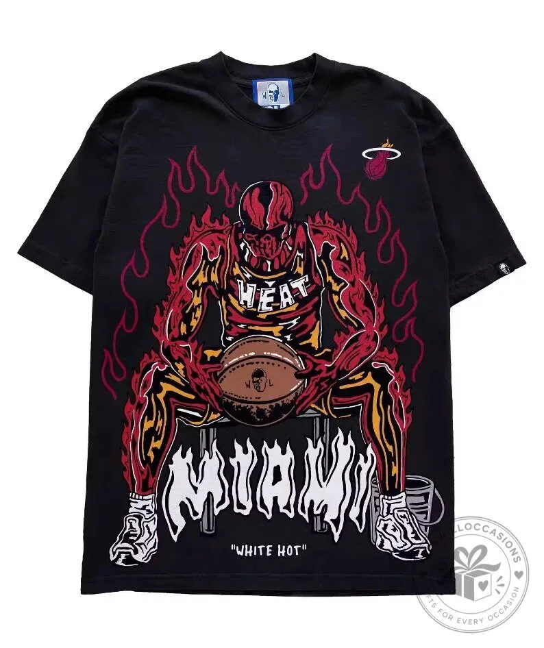 Miami Heat White Hot Basketball Player Graphic Black T-Shirt