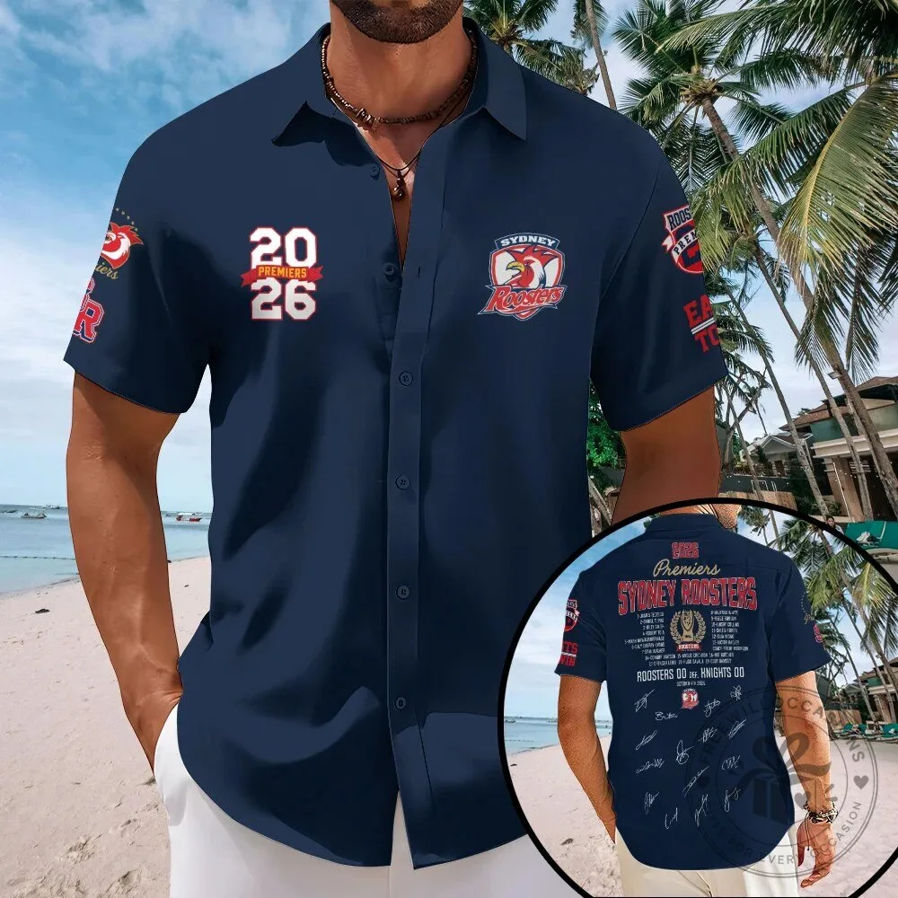 Sydney Roosters 2026 Premiers Rugby League Short Sleeve Button Down Hawaiian Shirt