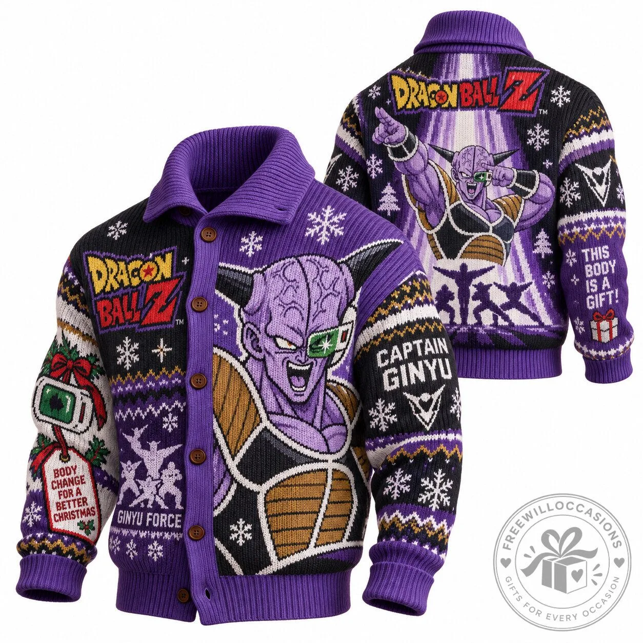 Dragon Ball Z Captain Ginyu Force Ugly Christmas Sweater Cardigan