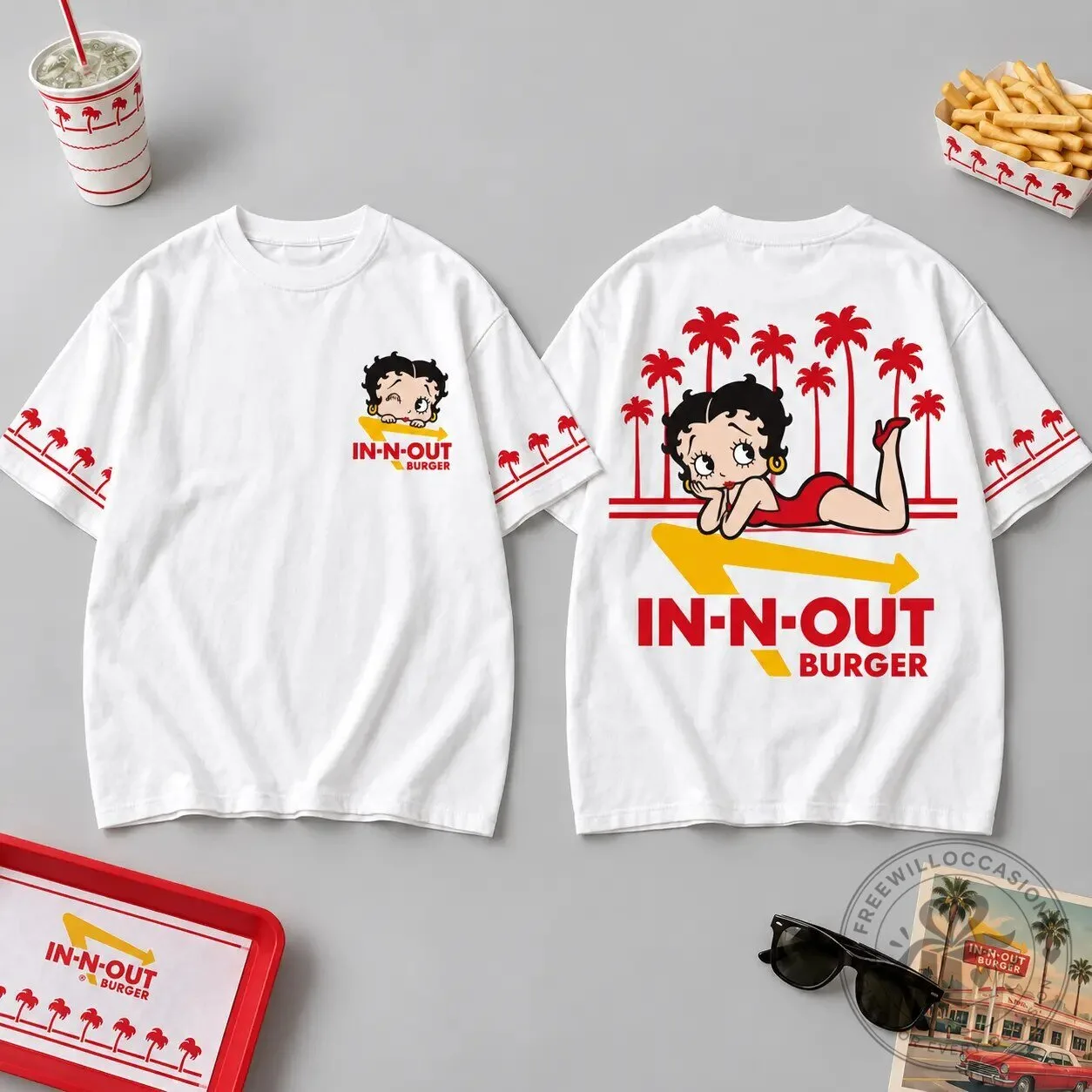 Betty Boop In-N-Out Burger Retro Palm Tree White Graphic T-Shirt for Fans