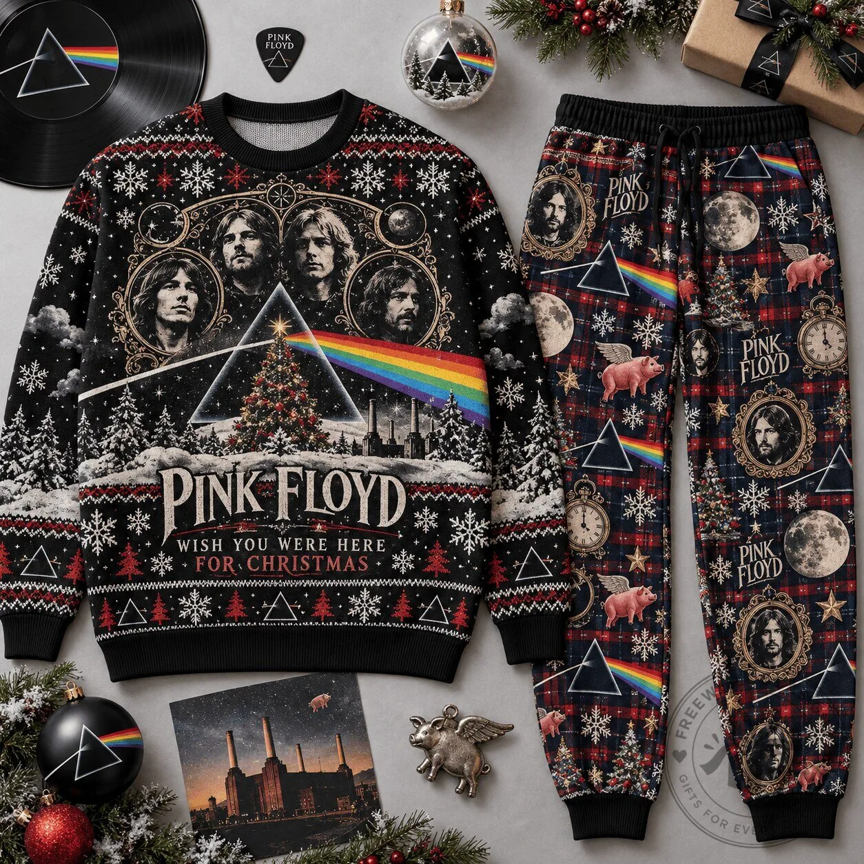 Pink Floyd Wish You Were Here Christmas Holiday Sweater and Jogger Pants Set