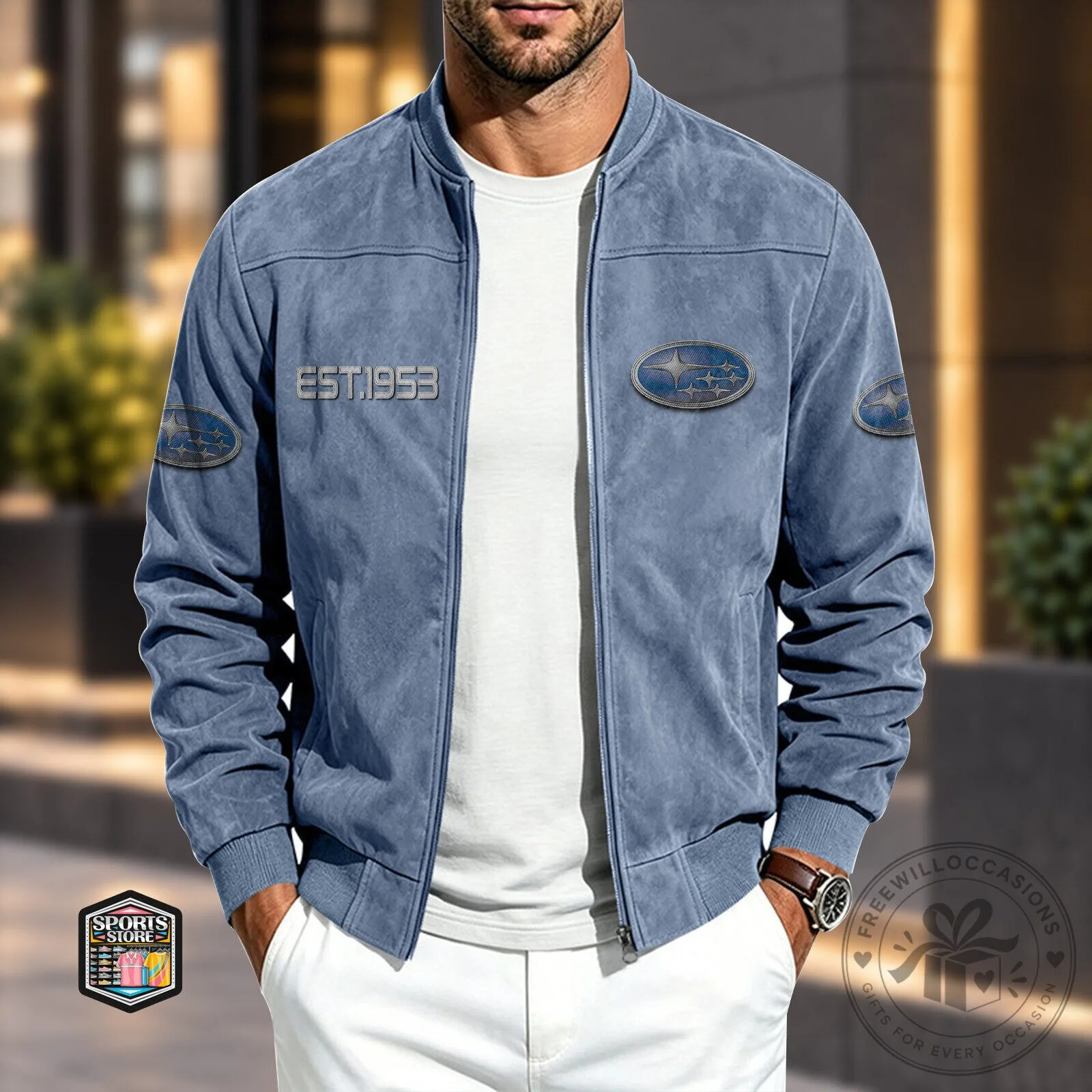 Subaru Car Logo Est 1953 Bomber Jacket for Men, Subaru Fan Apparel