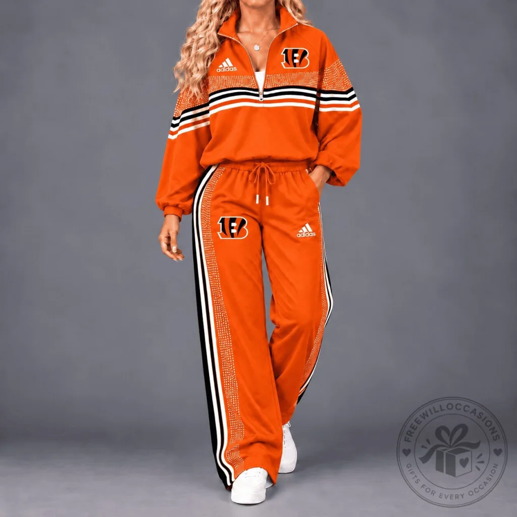 Cincinnati Bengals Adidas Gradient Dot Stripe Quarter Zip Tracksuit Hoodie Cincinnati Bengals Adidas Gradient Dot Stripe Quarter Zip Tracksuit Hoodie
