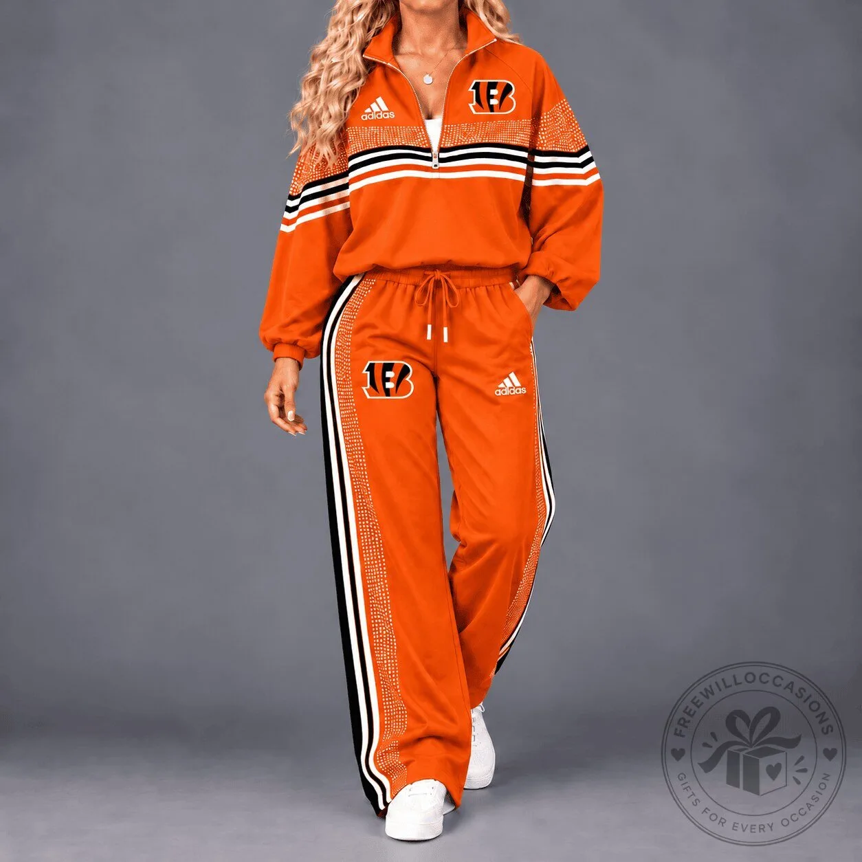 Cincinnati Bengals Adidas Gradient Dot Stripe Quarter Zip Tracksuit Hoodie