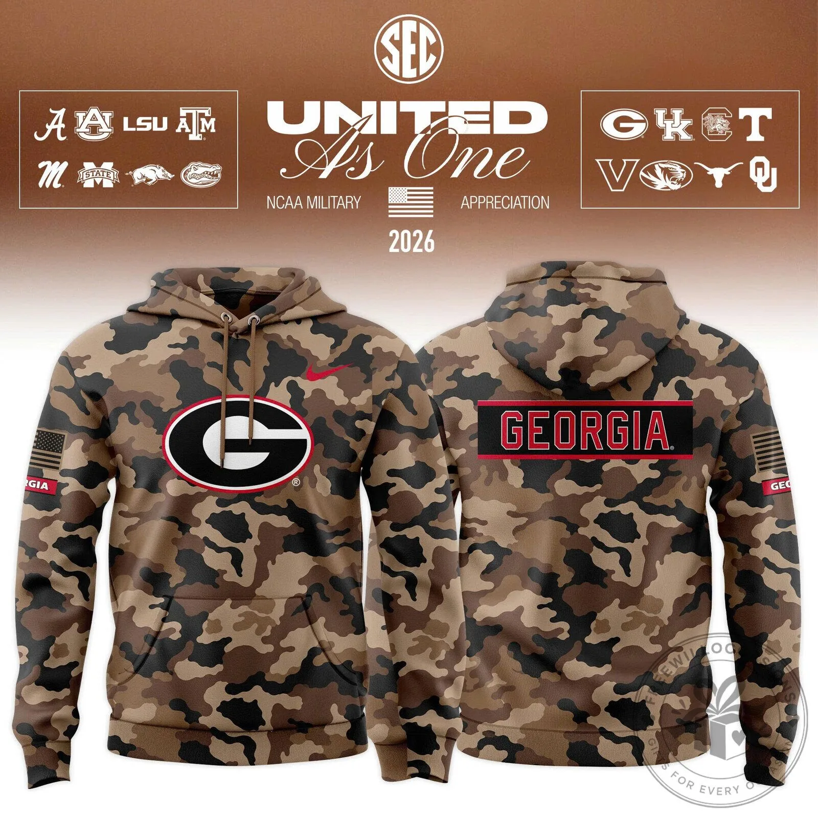 NCAA Camouflage Hoodie for Military Appreciation - Georgia Bulldogs