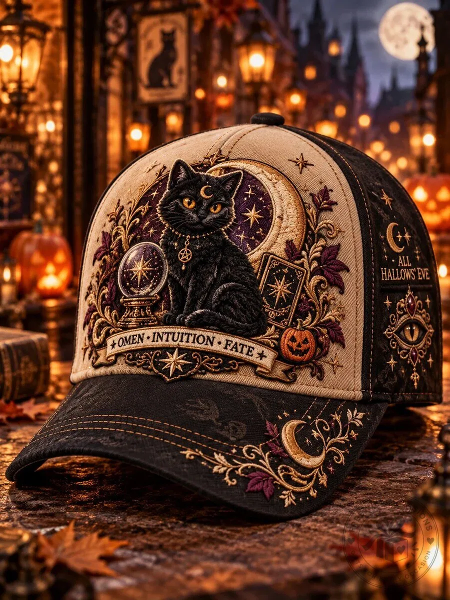 Black Cat Halloween All Hallows' Eve Omen Intuition Fate Baseball Cap Hat