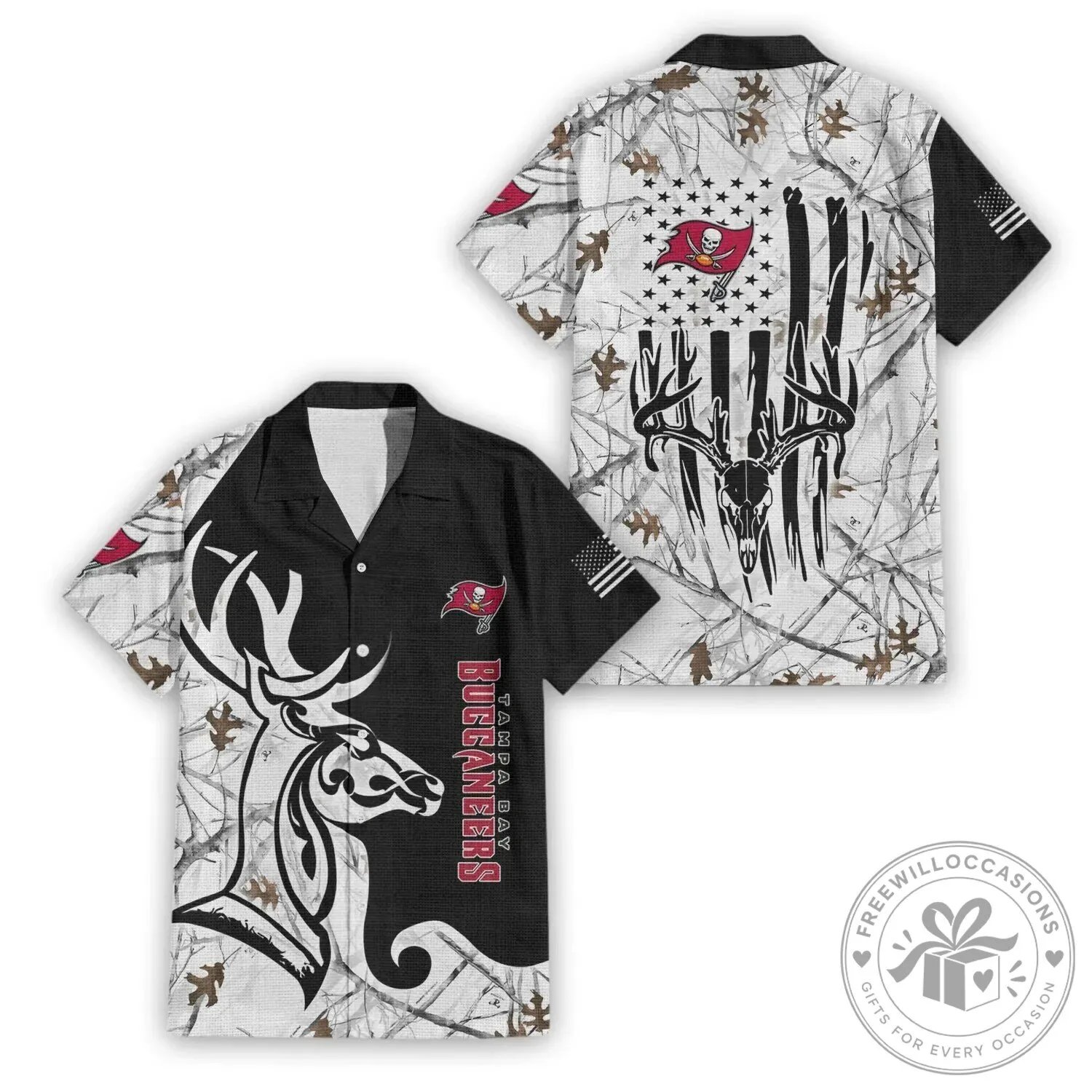 Hawaiian Shirt in Camouflage for Deer Hunting featuring Tampa Bay Buccaneers Design