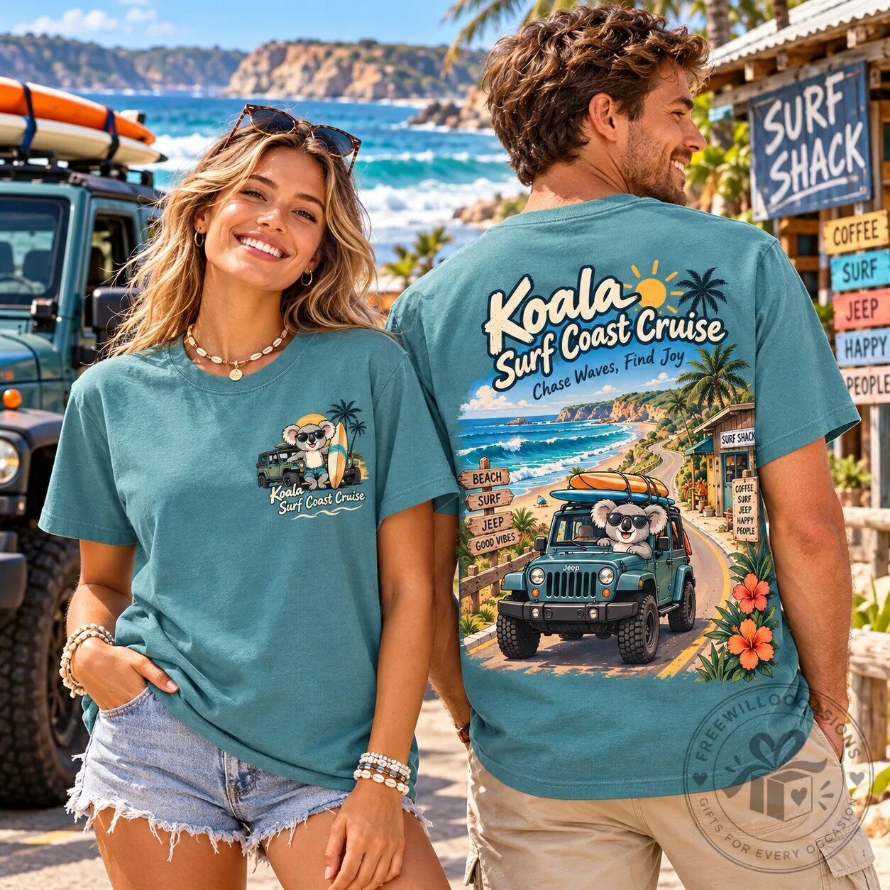 Koala Surf Coast Cruise Chase Waves Find Joy Beach Vacation T-Shirt