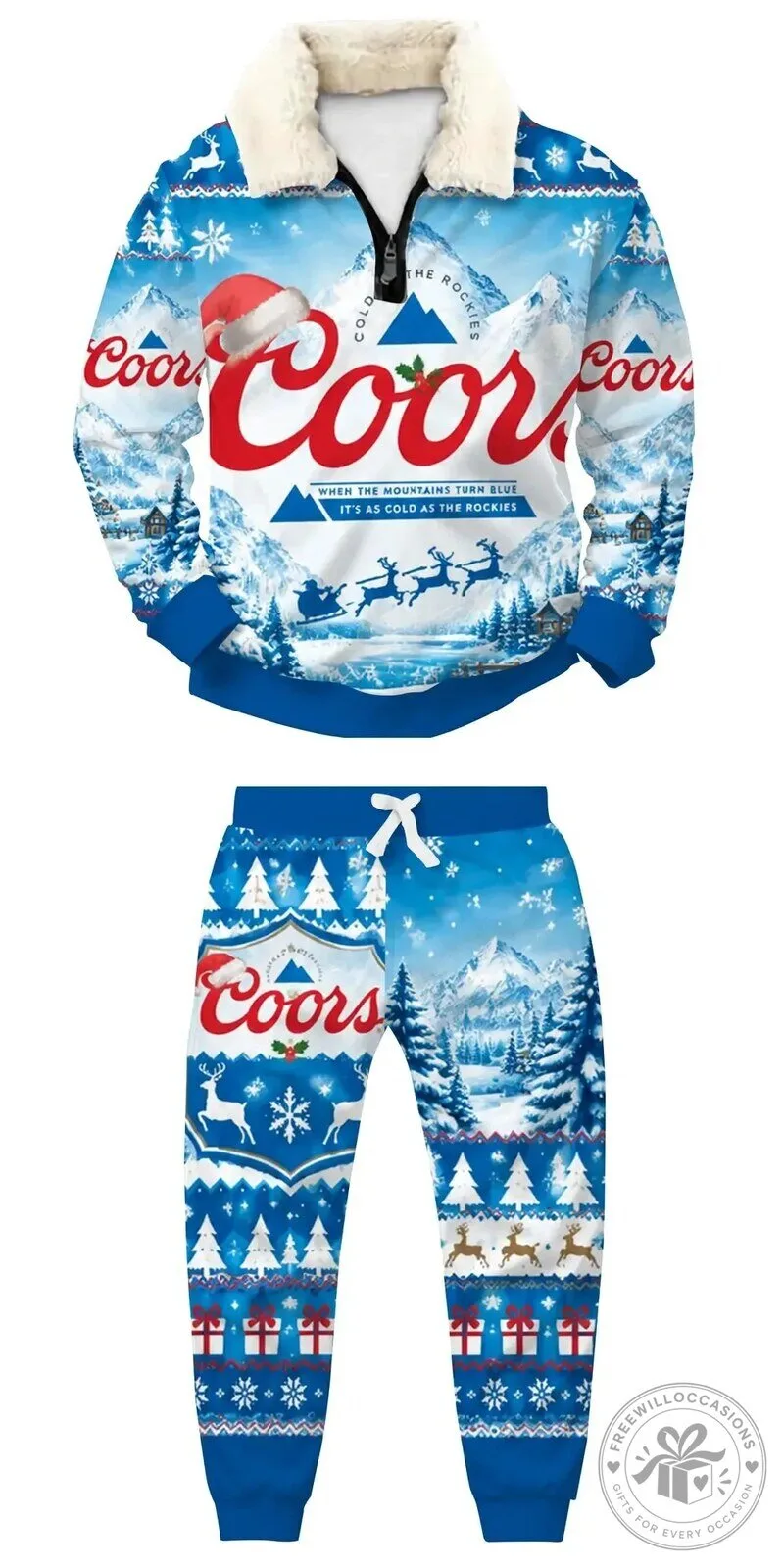 Coors Light Beer Christmas Holiday Ugly Sweater Style Sweatshirt and Sweatpants Set