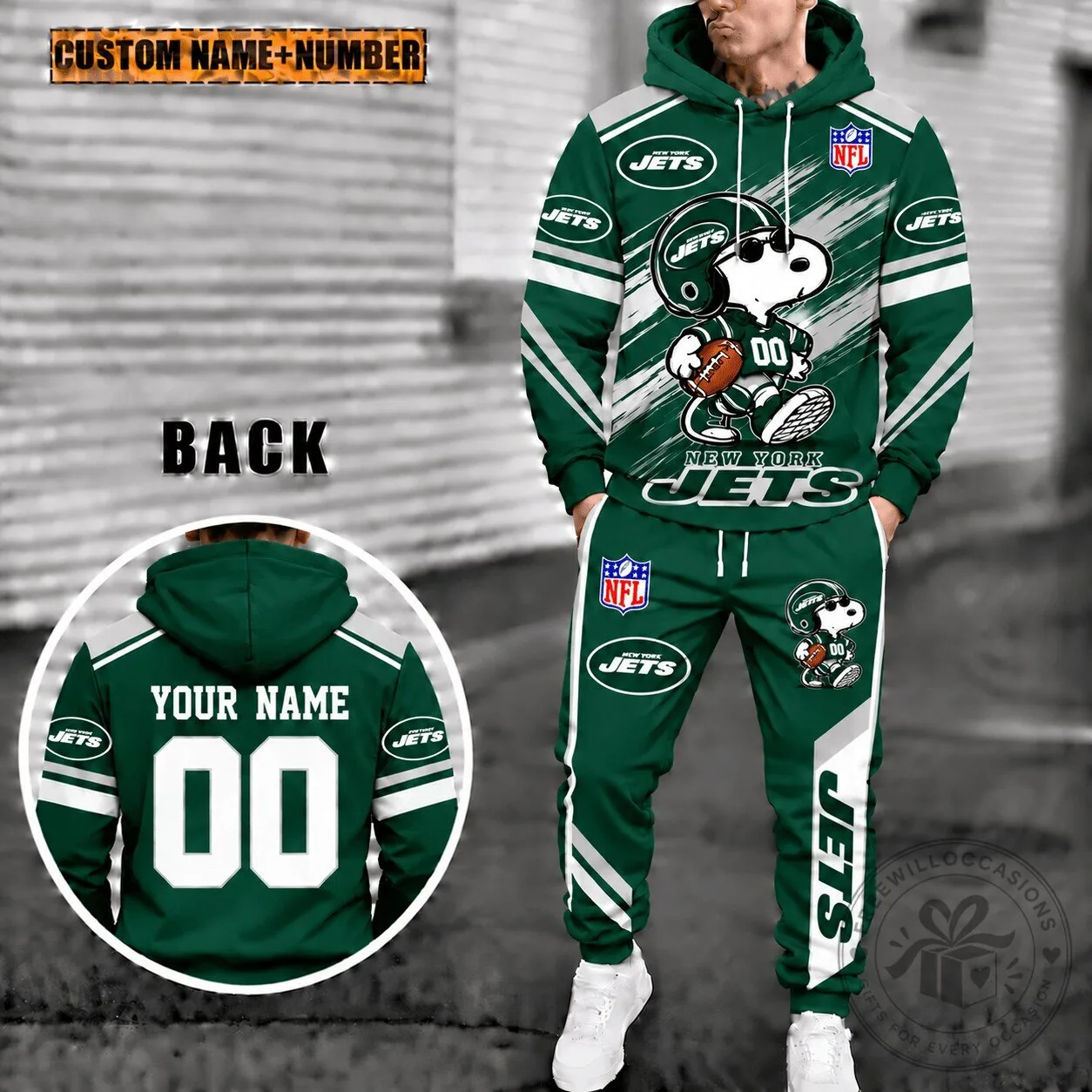 New York Jets Snoopy Football Fan Hoodie and Sweatpants Set