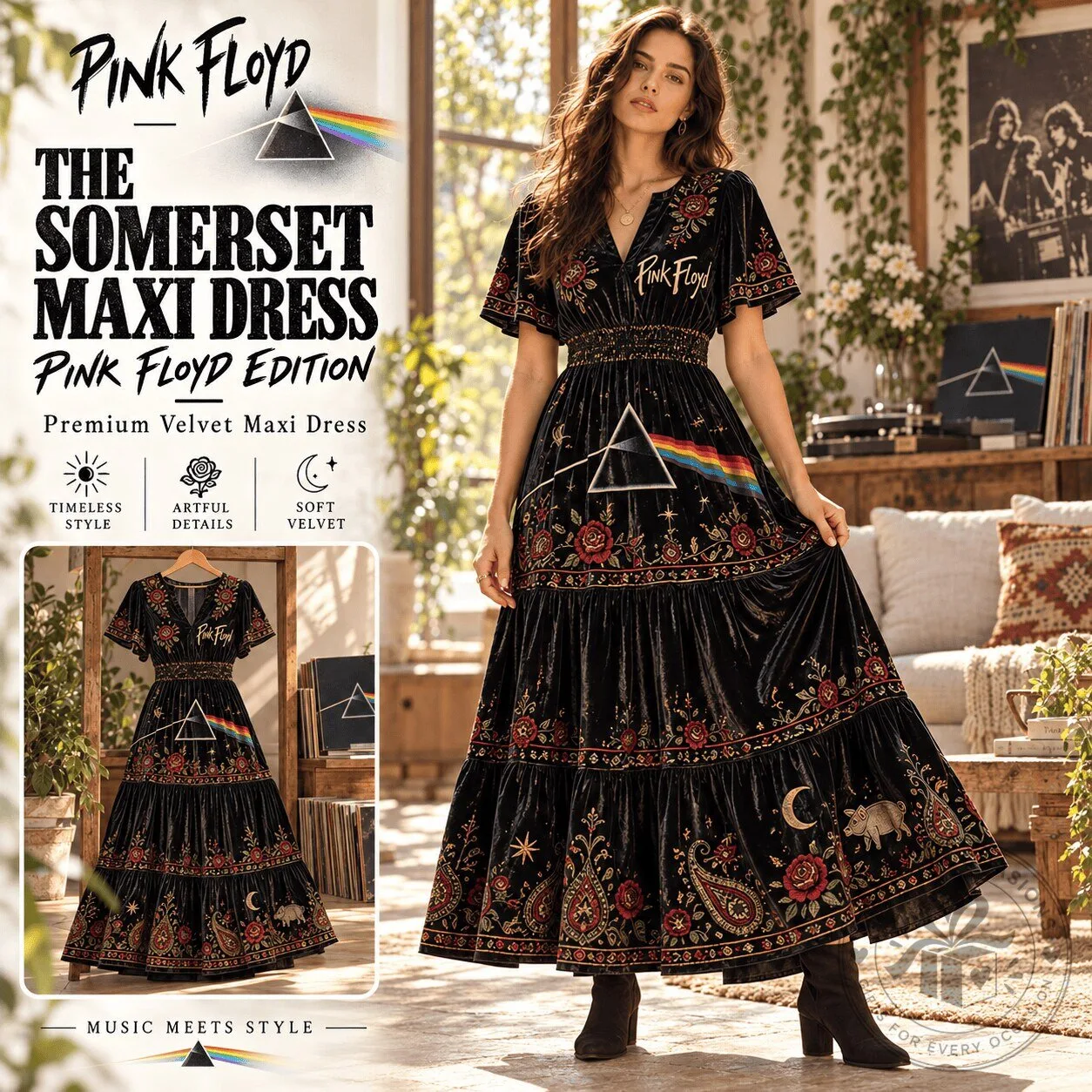 Pink Floyd The Dark Side of the Moon Velvet Maxi Dress