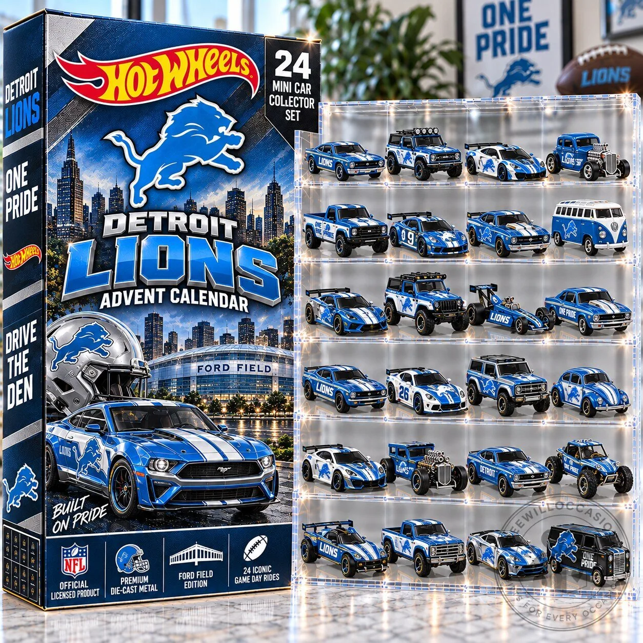 Detroit Lions Hot Wheels 24 Iconic Game Day Rides Advent Calendar