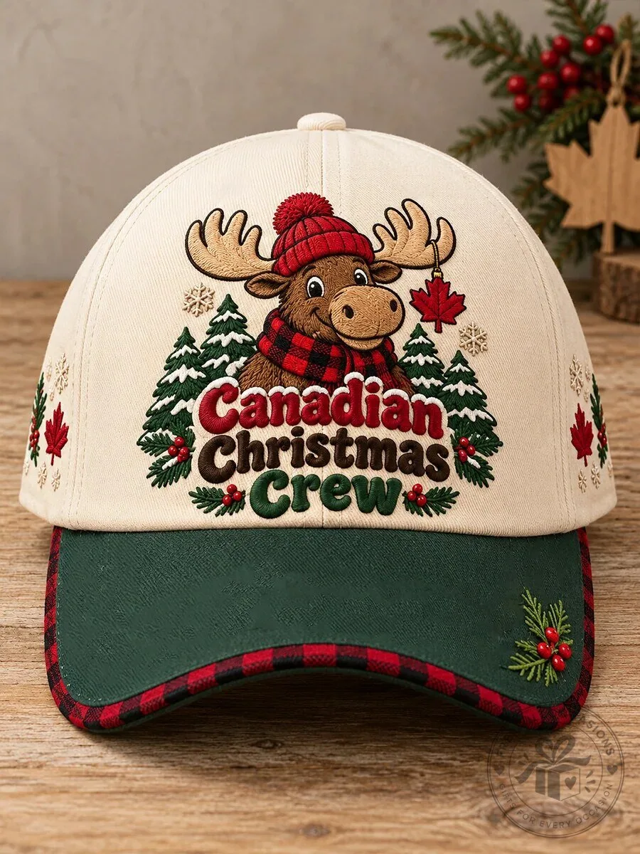 Canadian Christmas Crew Moose Embroidered Baseball Cap Hat
