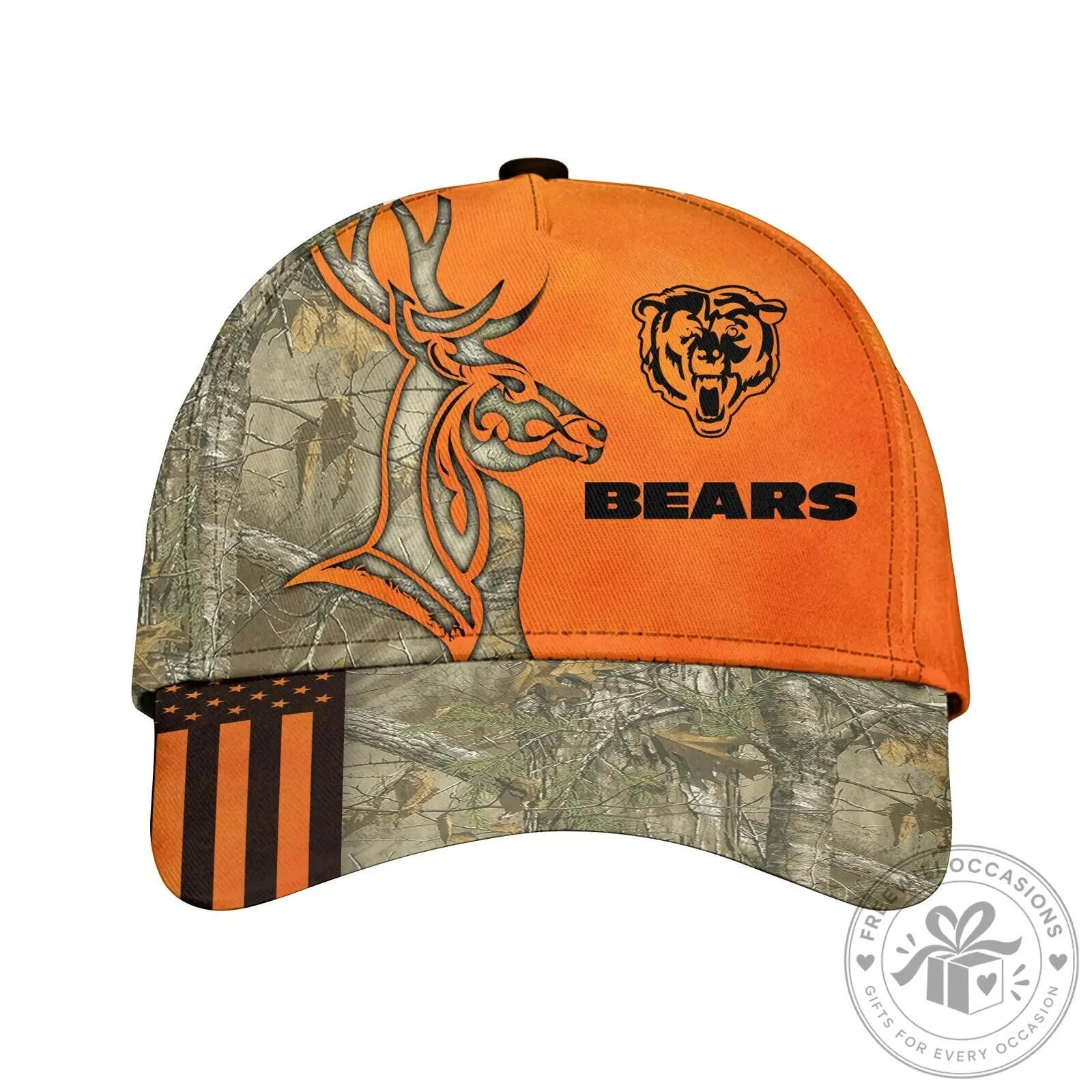 Baseball Cap Hat with Chicago Bears Camouflage Pattern for Deer Hunting