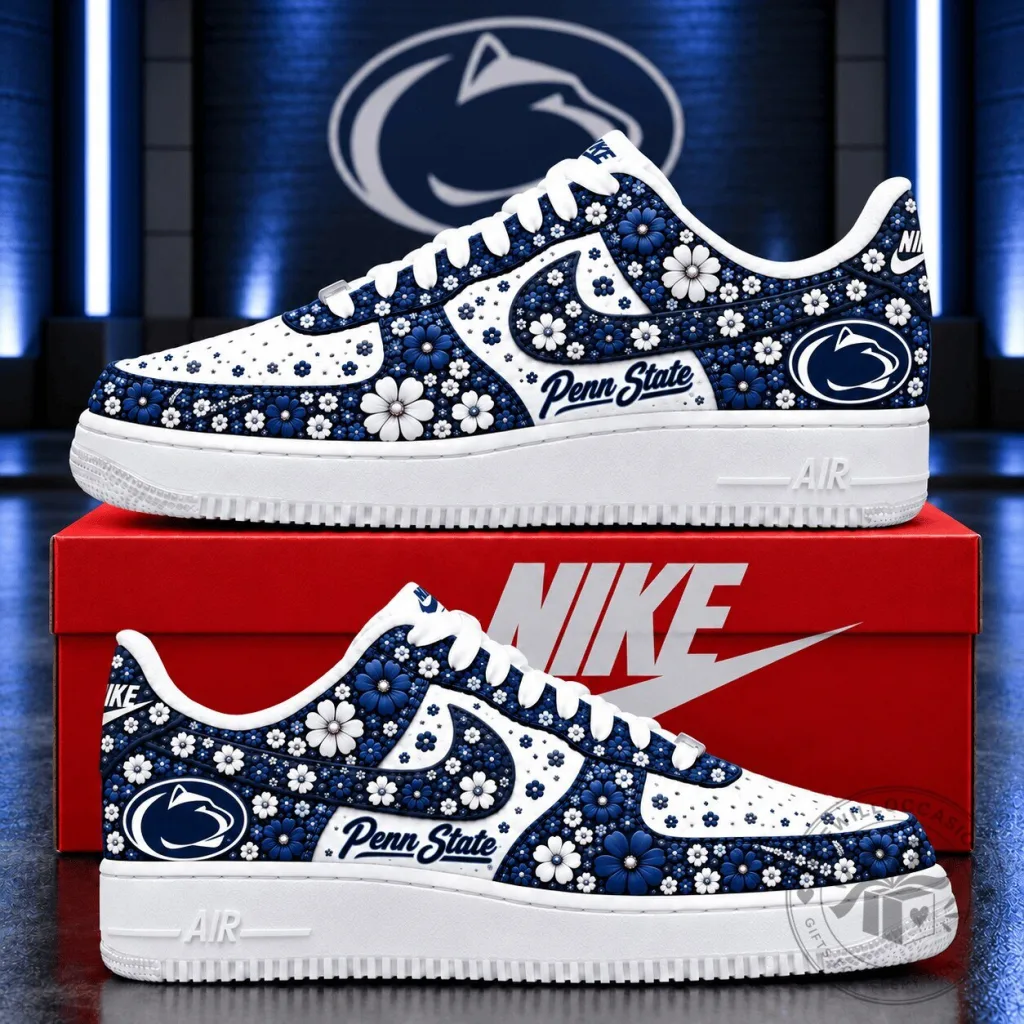 Penn State Nittany Lions Floral Pattern Custom Design Sneakers Shoes Penn State Nittany Lions Floral Pattern Custom Design Sneakers Shoes