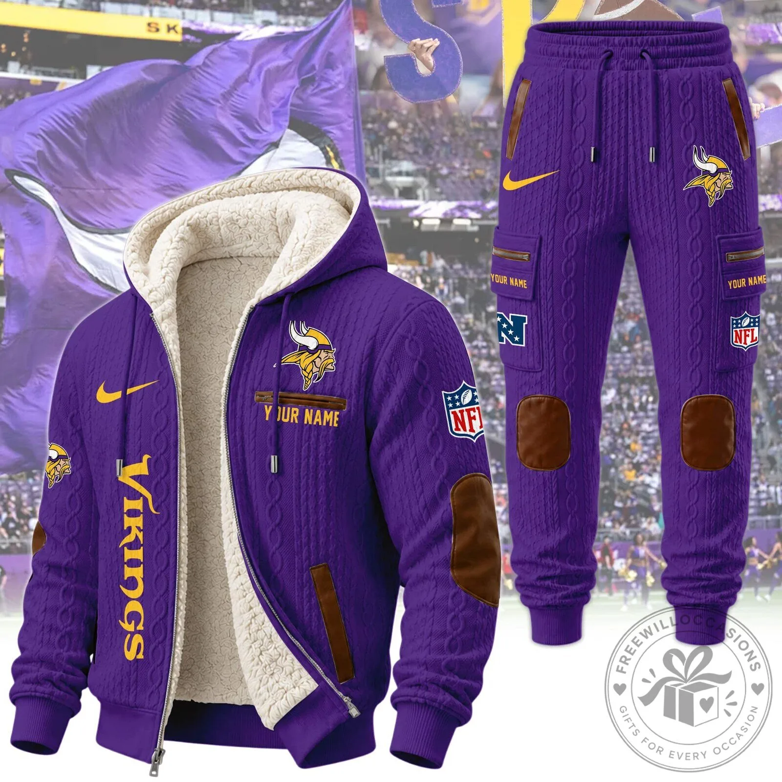 Minnesota Vikings NFL Football Team Sherpa Lined Hooded Jacket