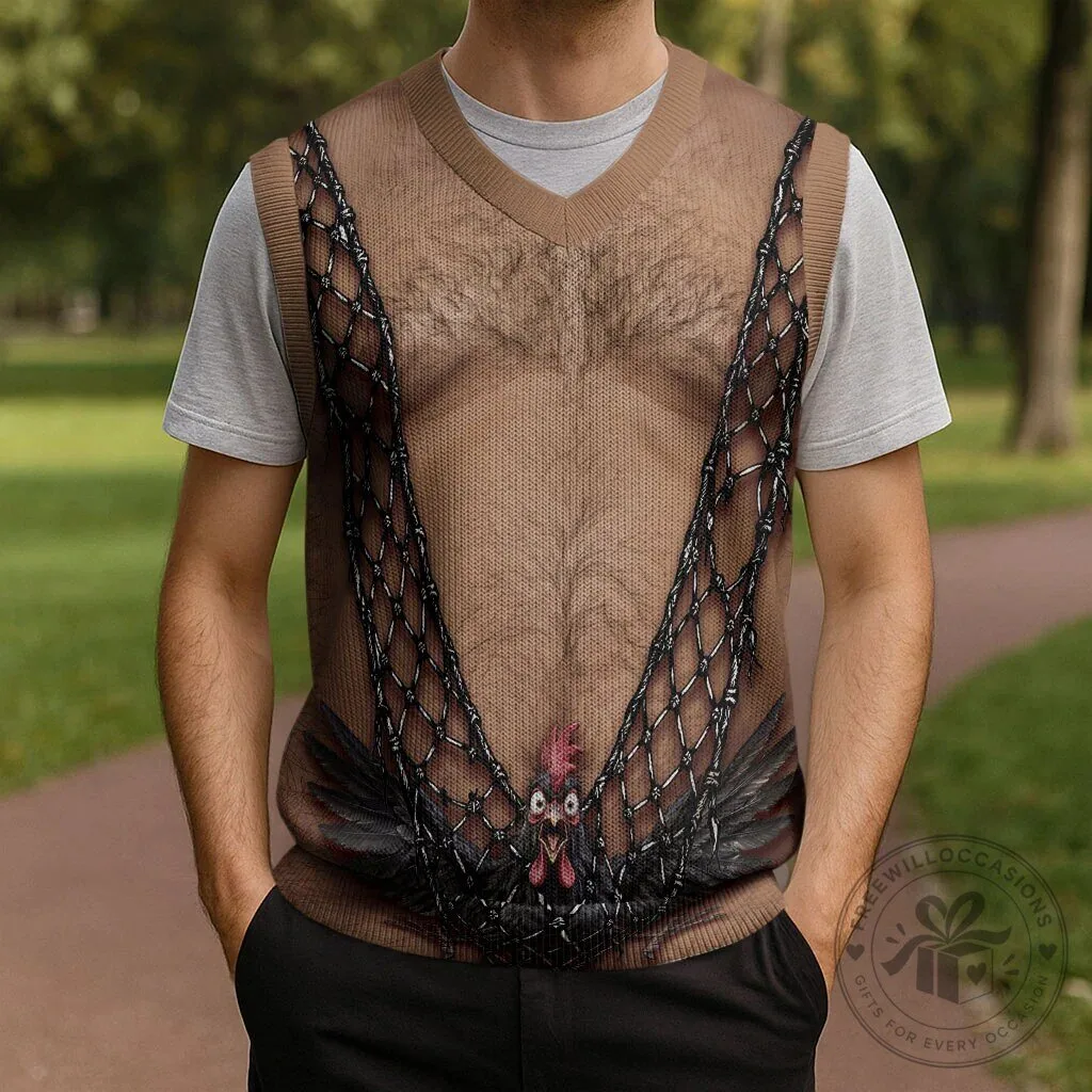 Funny Hairy Chest Rooster Barbed Wire Christmas Sweater Vest 13 Funny Hairy Chest Rooster Barbed Wire Christmas Sweater Vest