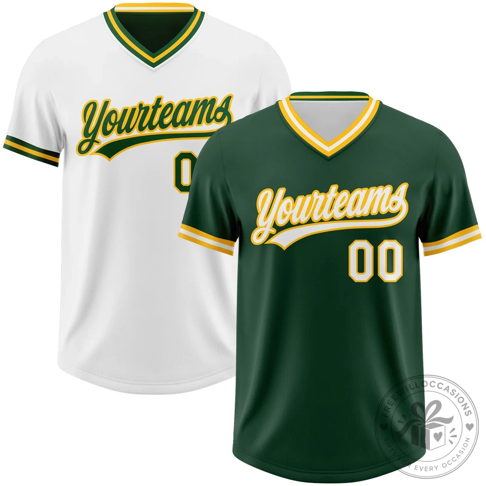 Custom Green White Gold Reversible Pullover Baseball Team Jersey Shirt