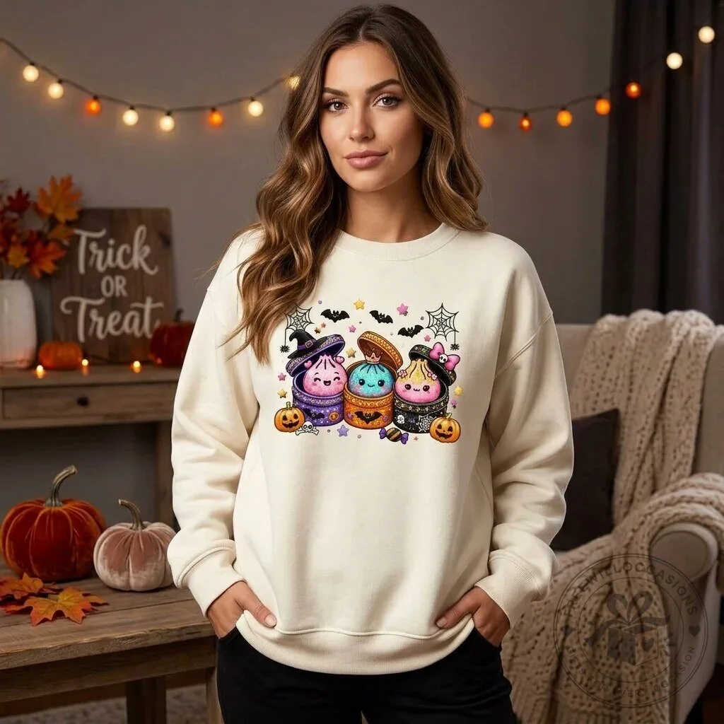 Kawaii Halloween Dumplings Glitter Spooky Season Cute Sweatshirt