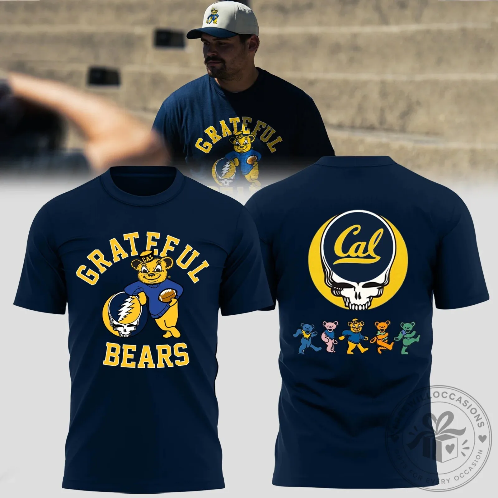 Cal Football Grateful Dead Bears Mascot Navy Blue Short Sleeve T-Shirt