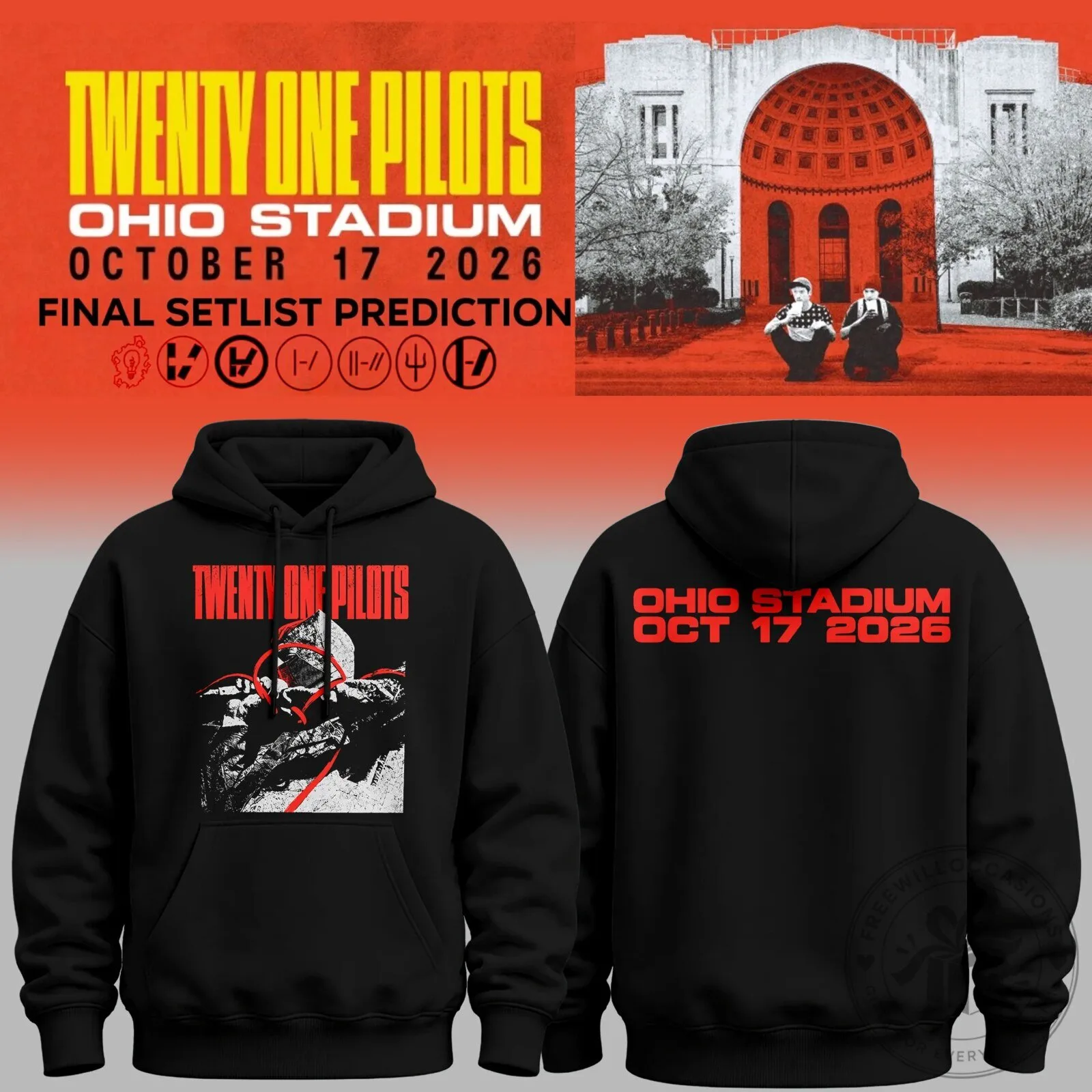 Black Hoodie for Twenty One Pilots Concert Tour at Ohio Stadium, October 2026