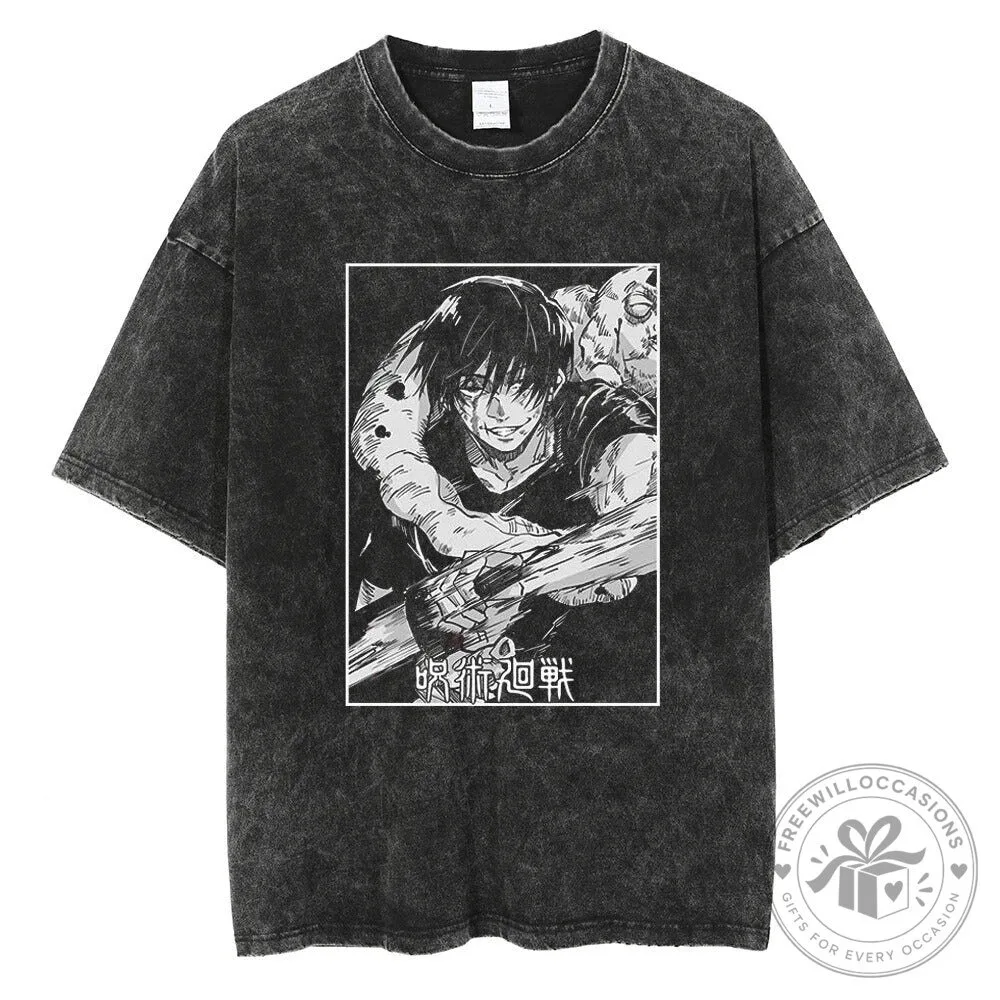 Jujutsu Kaisen Toji Fushiguro Vintage Washed Anime Manga Graphic T-Shirt