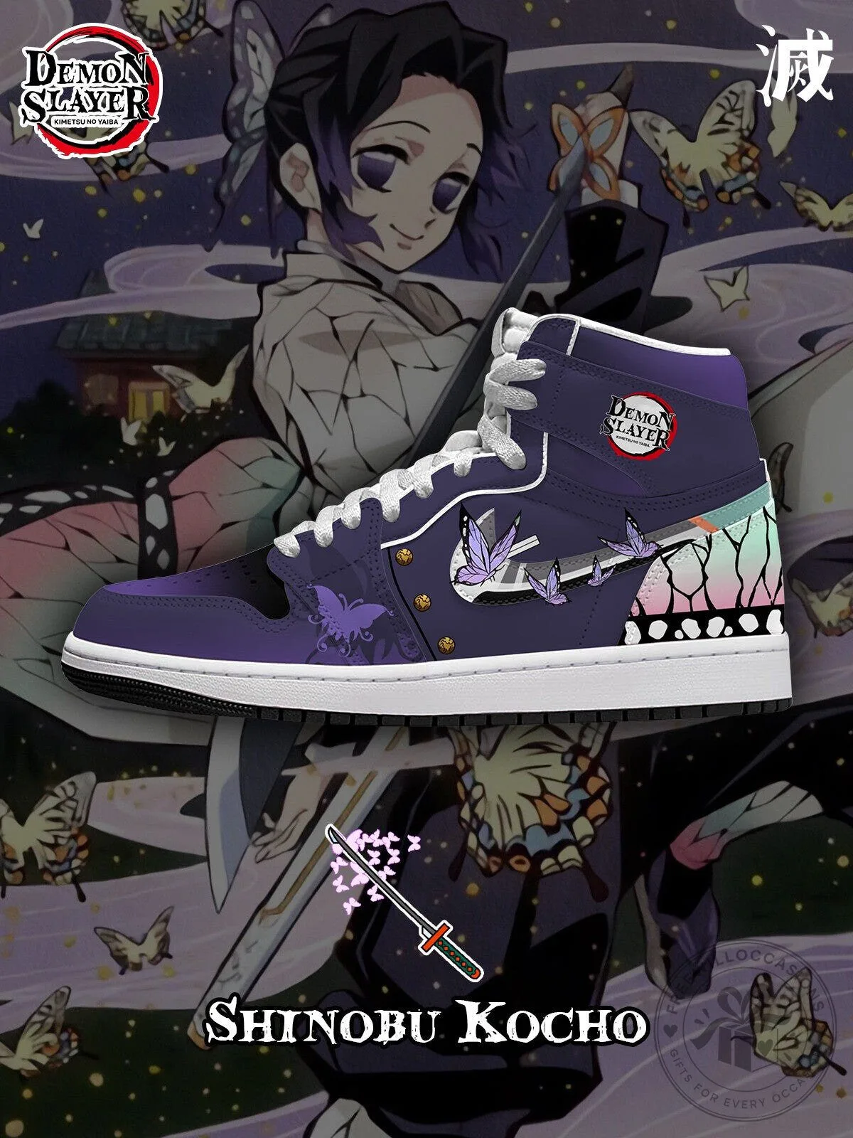 Demon Slayer Shinobu Kocho Anime Character High-Top Sneakers