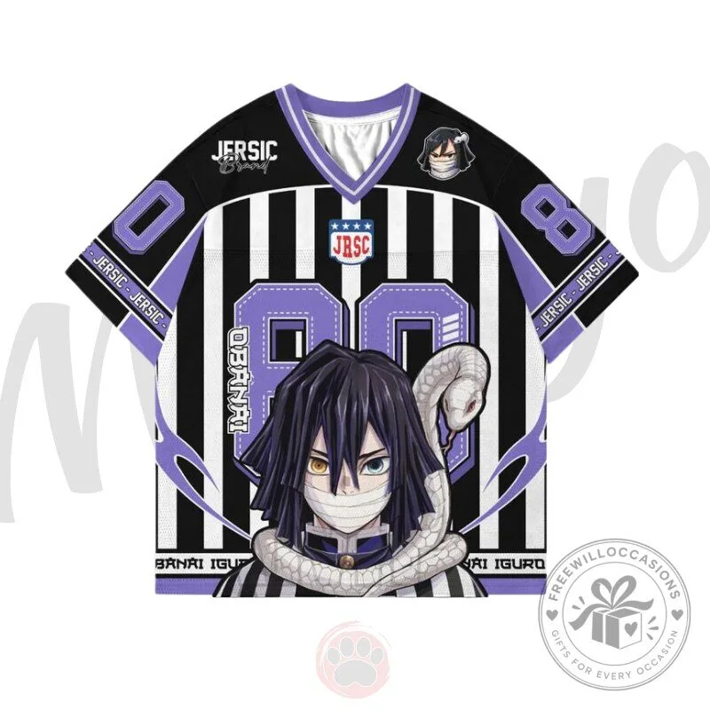 Demon Slayer Obanai Iguro Anime Character Black Striped Football Jersey