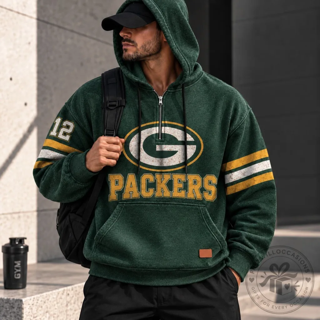 Green Bay Packers Quarter-Zip Hooded Sweatshirt with Thermal Lining Green Bay Packers Quarter-Zip Hooded Sweatshirt with Thermal Lining