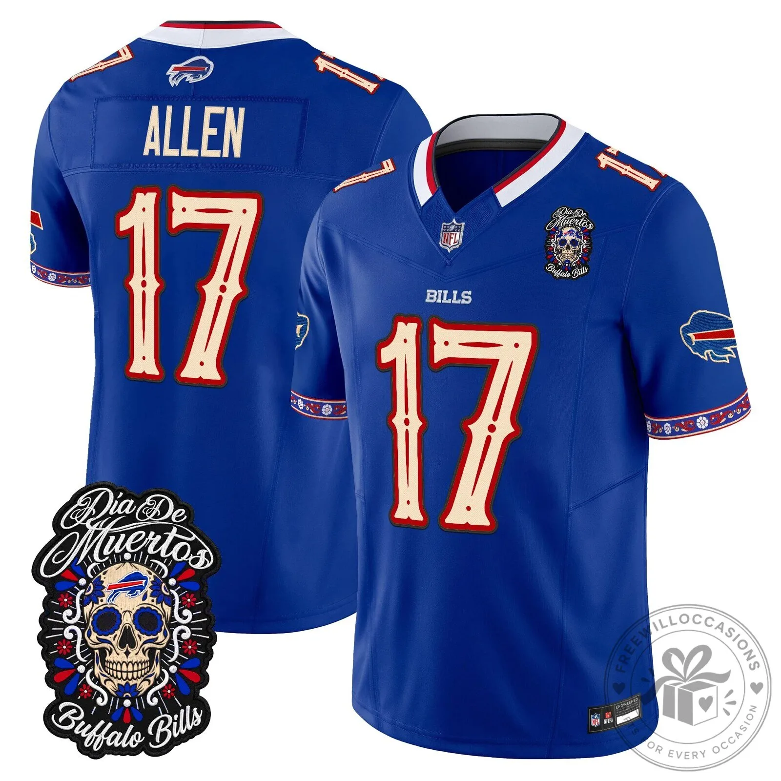 Josh Allen Buffalo Bills Dia de los Muertos Football Jersey 6 Josh Allen Buffalo Bills Dia de los Muertos Football Jersey