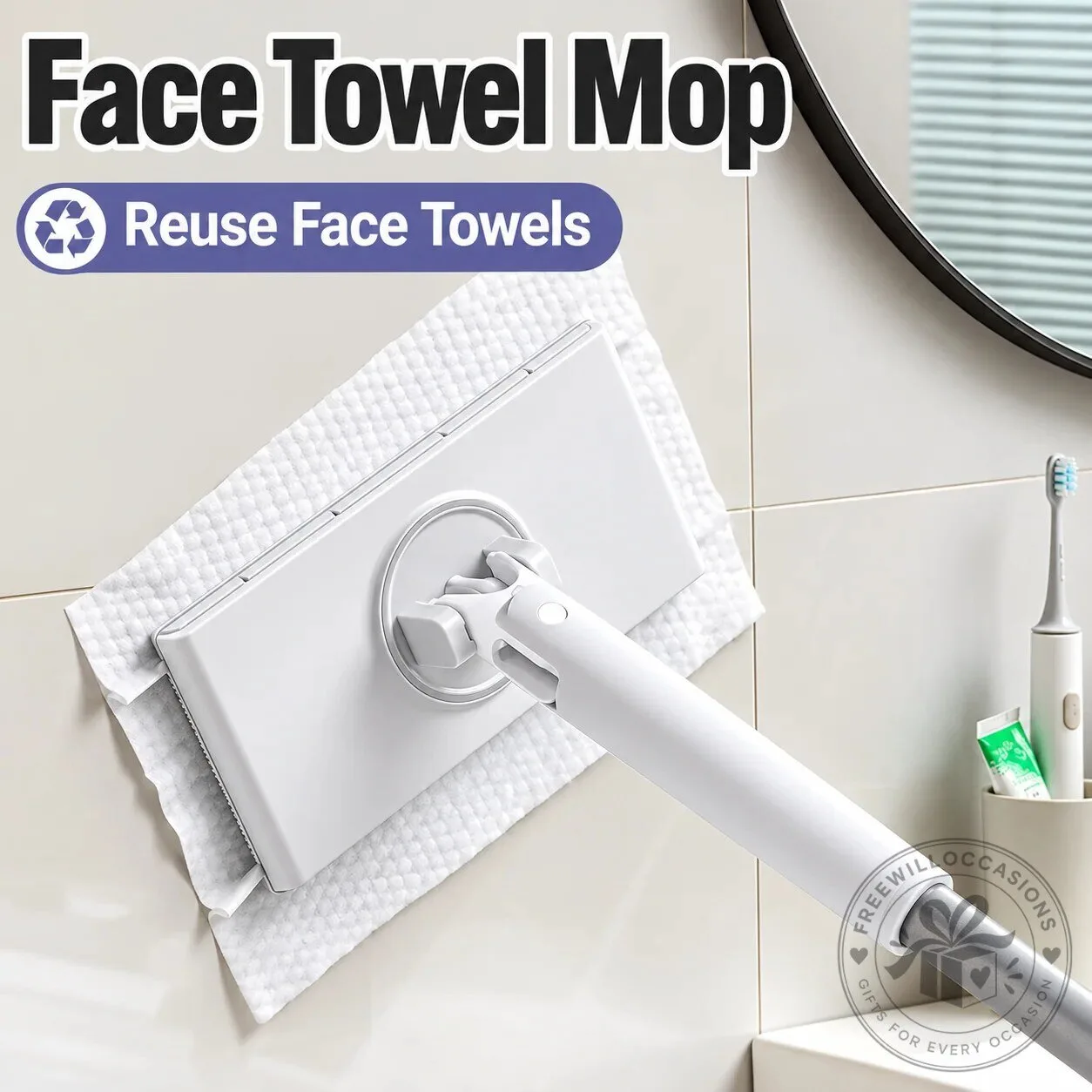 Reusable Face Towel Mop with Fiber-Lock Grip and Hands-Free Pad Release