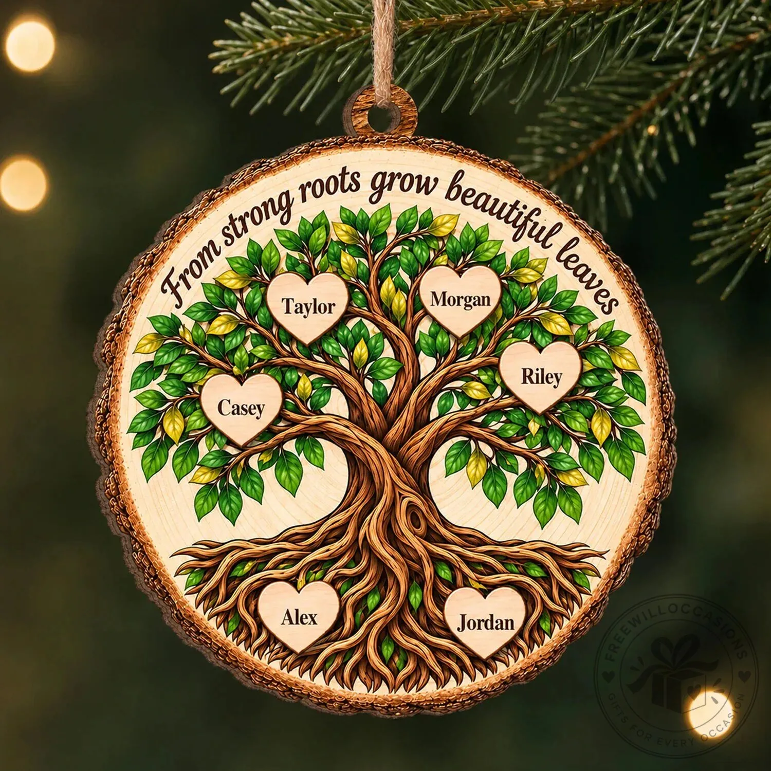 Personalized Family Tree From Strong Roots Grow Beautiful Leaves Christmas Ornament