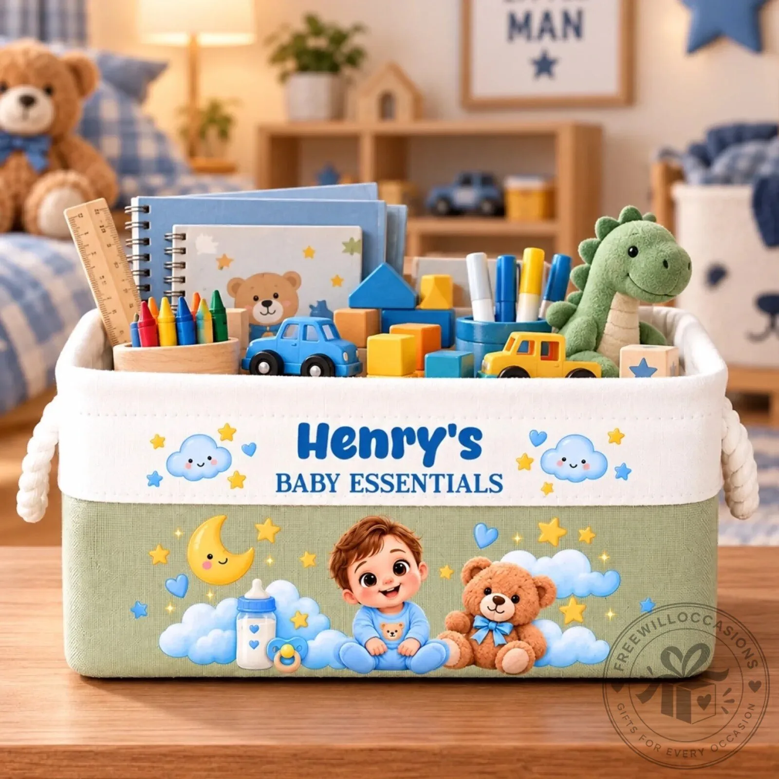 Personalized Baby Essentials Storage Basket for Nursery Organization