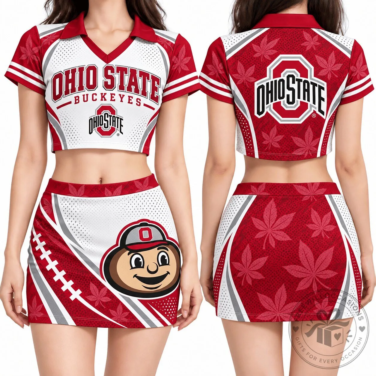 Ohio State Buckeyes Women's Cropped V-Neck Polo Shirt and Skirt Set