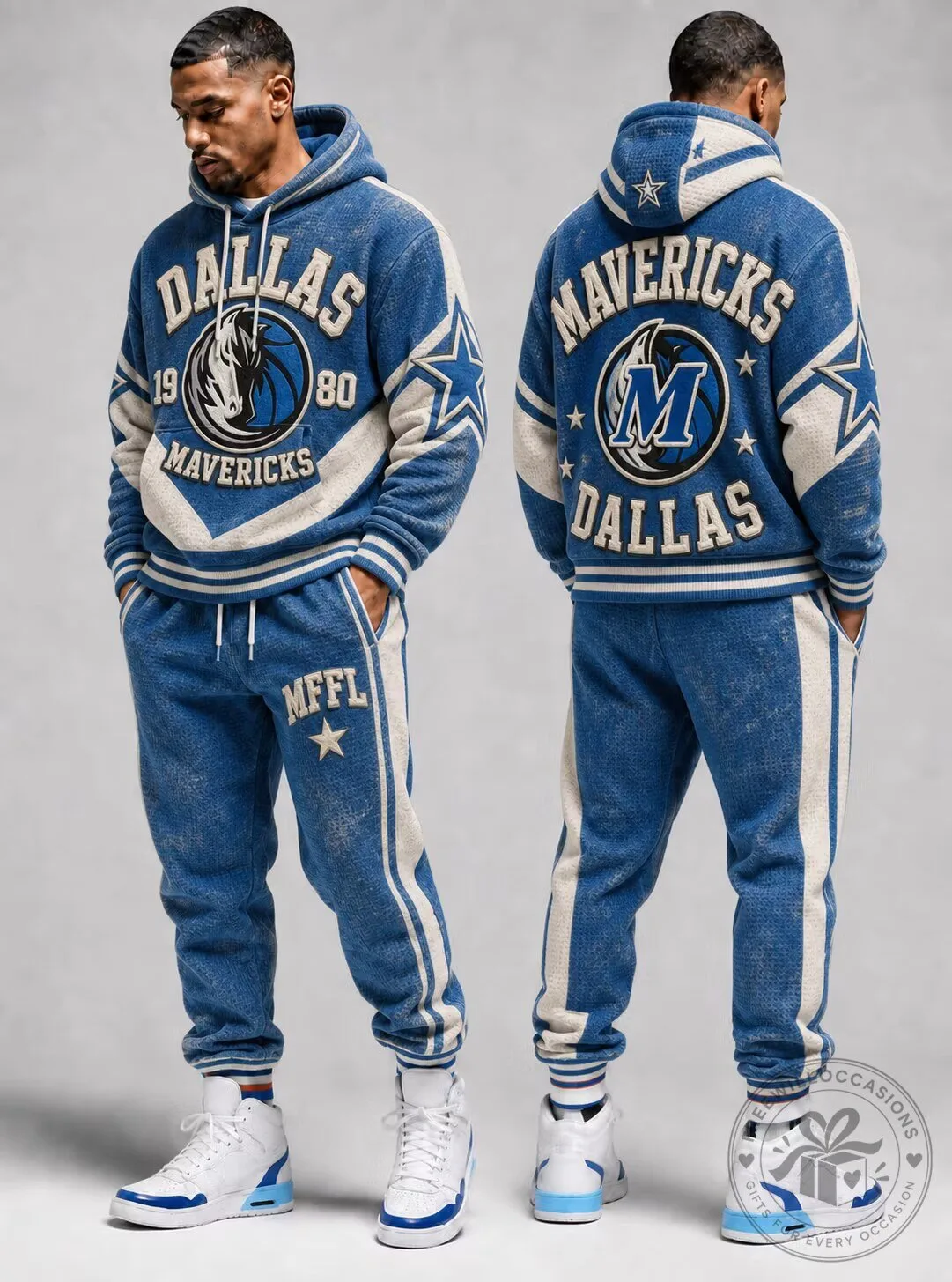Dallas Mavericks Basketball Team Blue and White Striped Hoodie