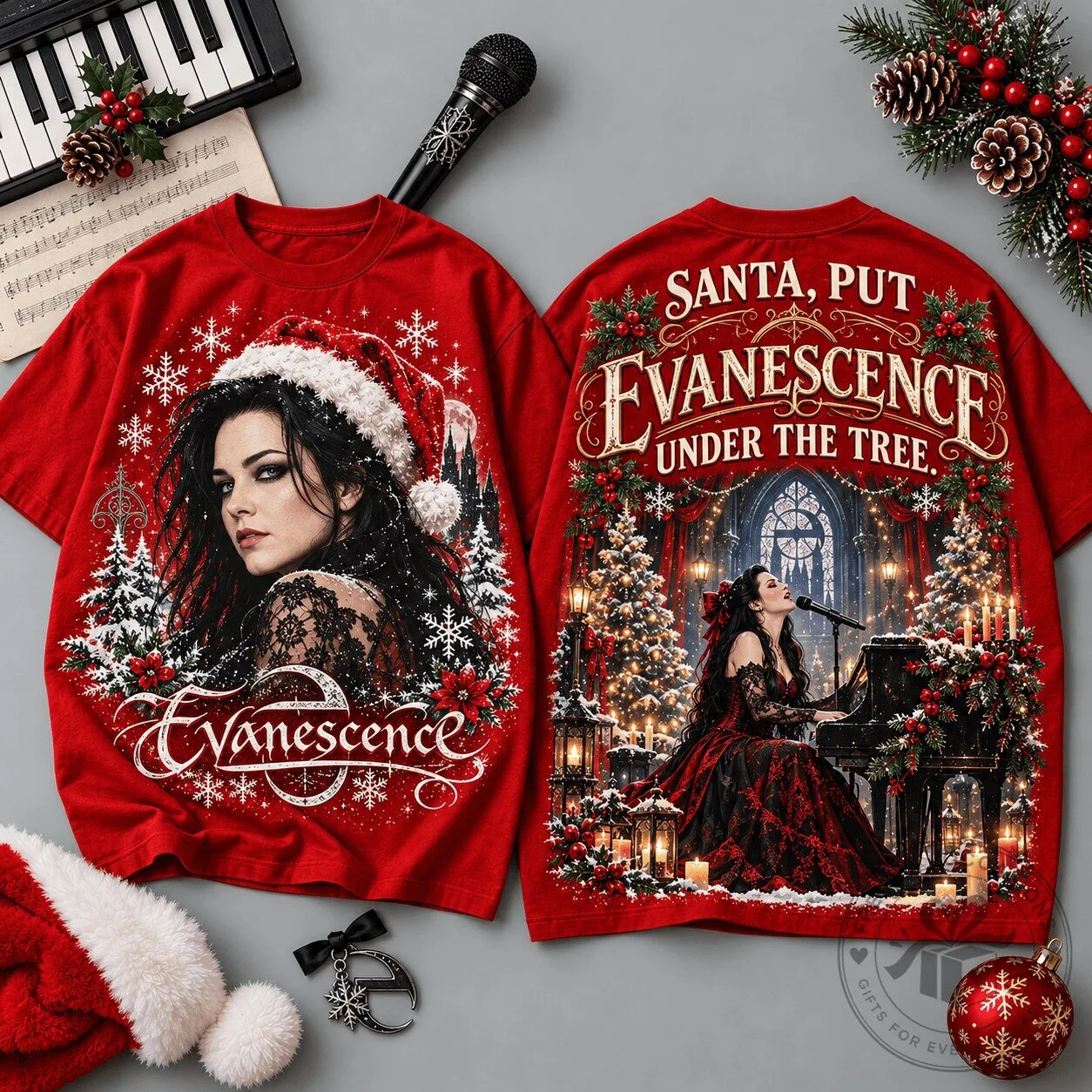 Evanescence Amy Lee Christmas Portrait Winter Holiday Concert T-Shirt