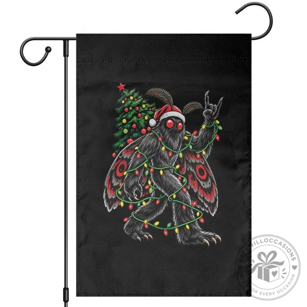 Christmas Mothman Rock On Heavy Metal Cryptid Holiday Garden Flag