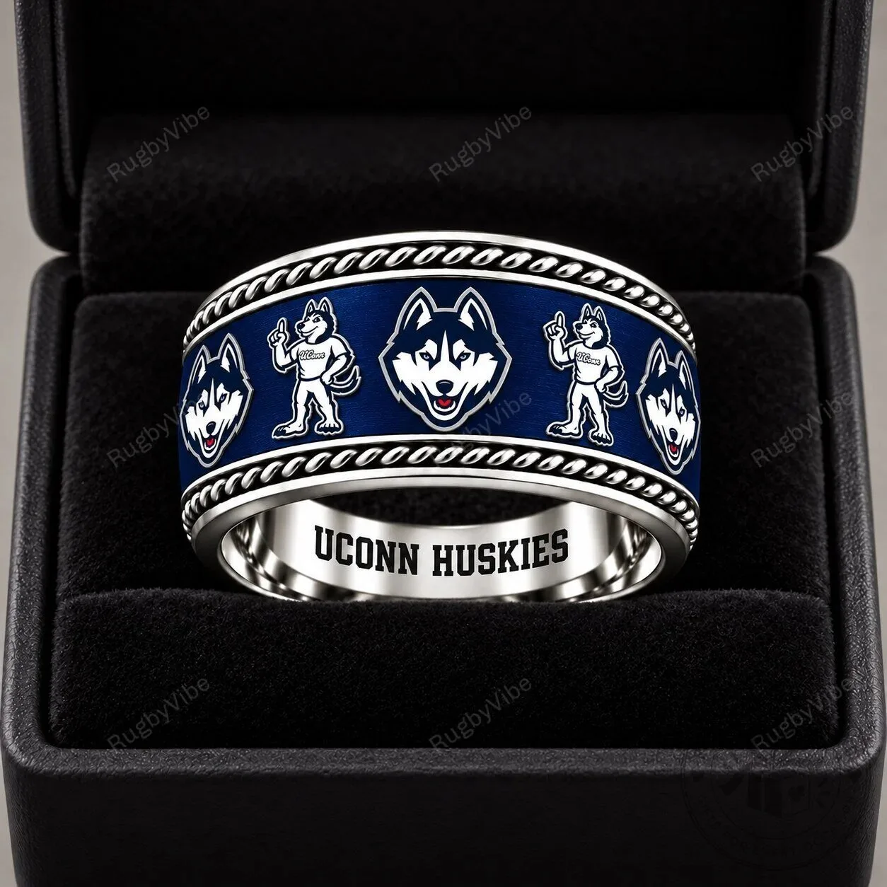 UConn Huskies Mascot and Logo Silver Band Ring