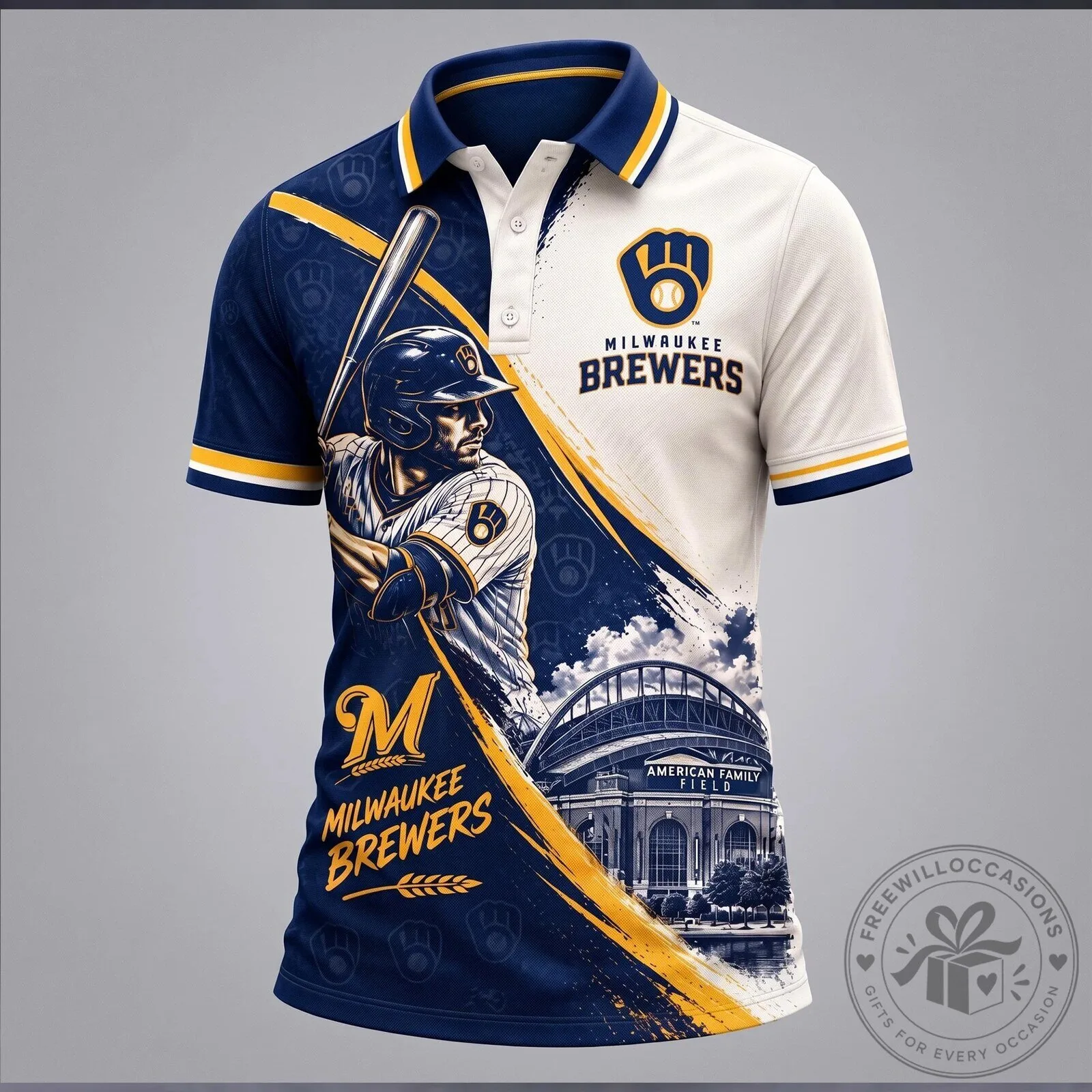 Milwaukee Brewers Baseball Team American Family Field Polo Shirt
