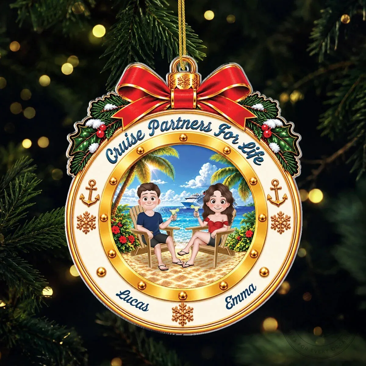 Personalized Cruise Partners For Life Couple Christmas Ornament